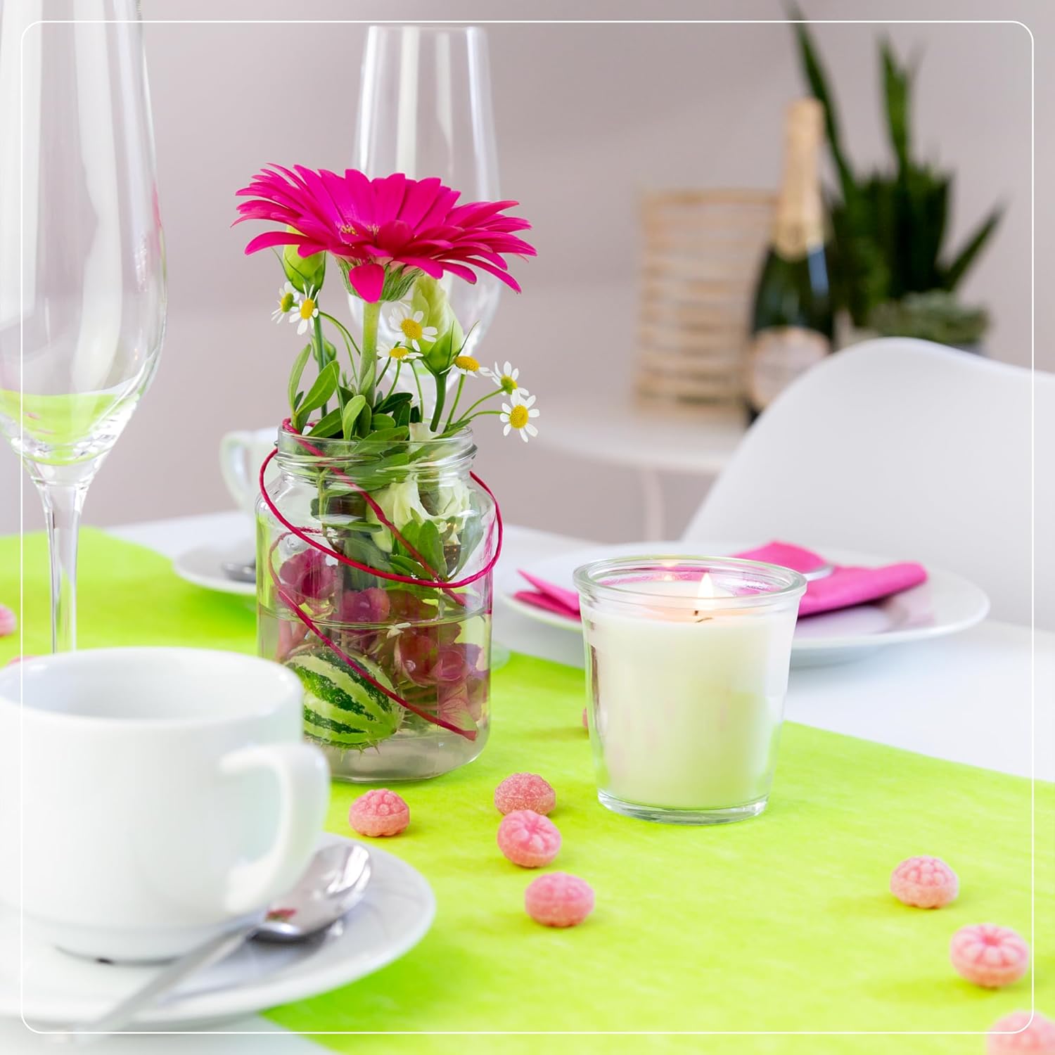 100%Mosel - Chemin de Table Vert Pomme - 30x2500cm - non-tissé, occasions festives