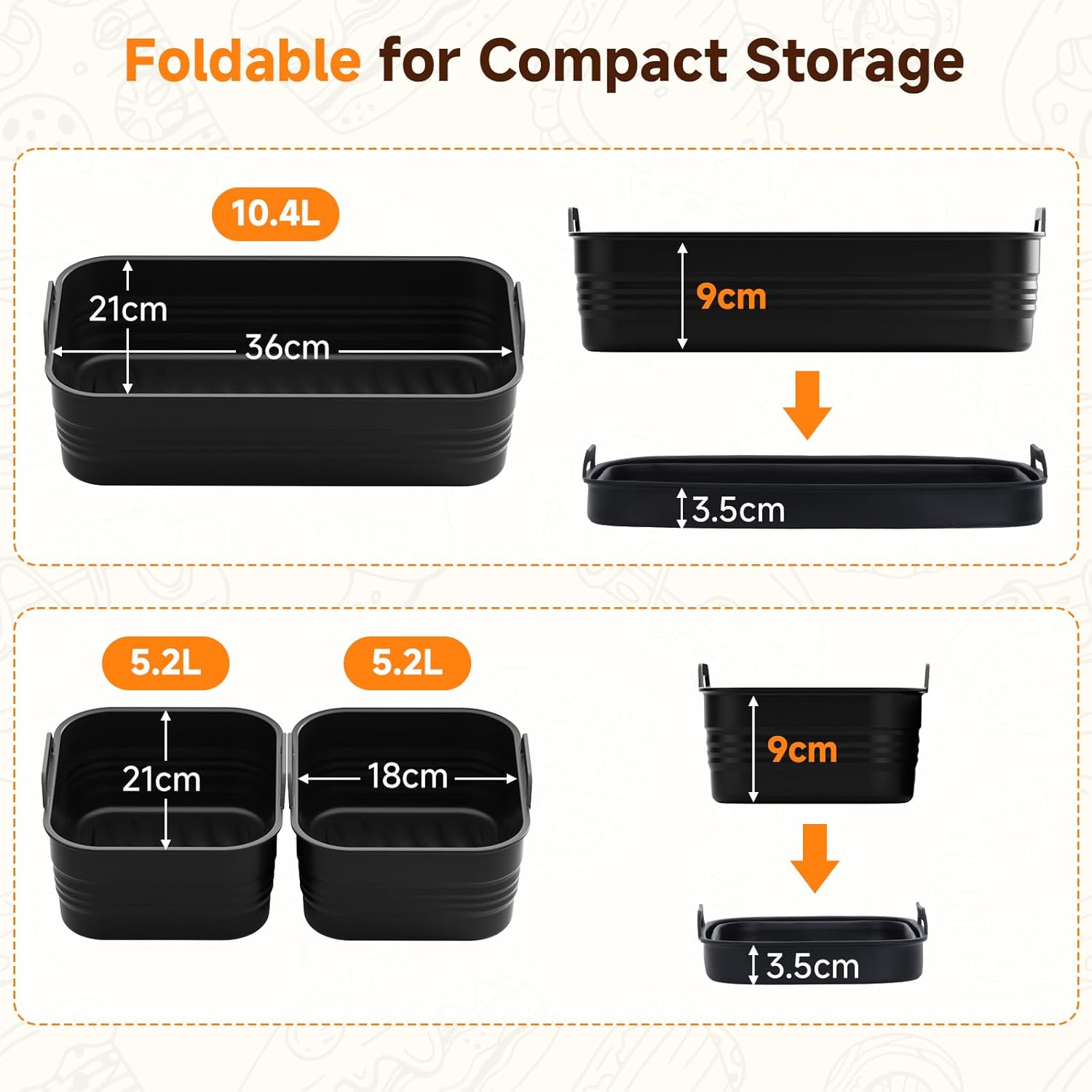 Alyvisun - Moule Silicone Air Fryer 3 pcs, Réutilisable, pliable, 10L/10,4L – 10,4L/5,2L