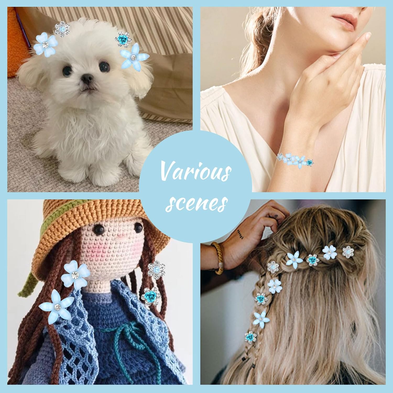 Pinces à cheveux - lot de 20 - mini fleurs strass métal, mariage, barrettes