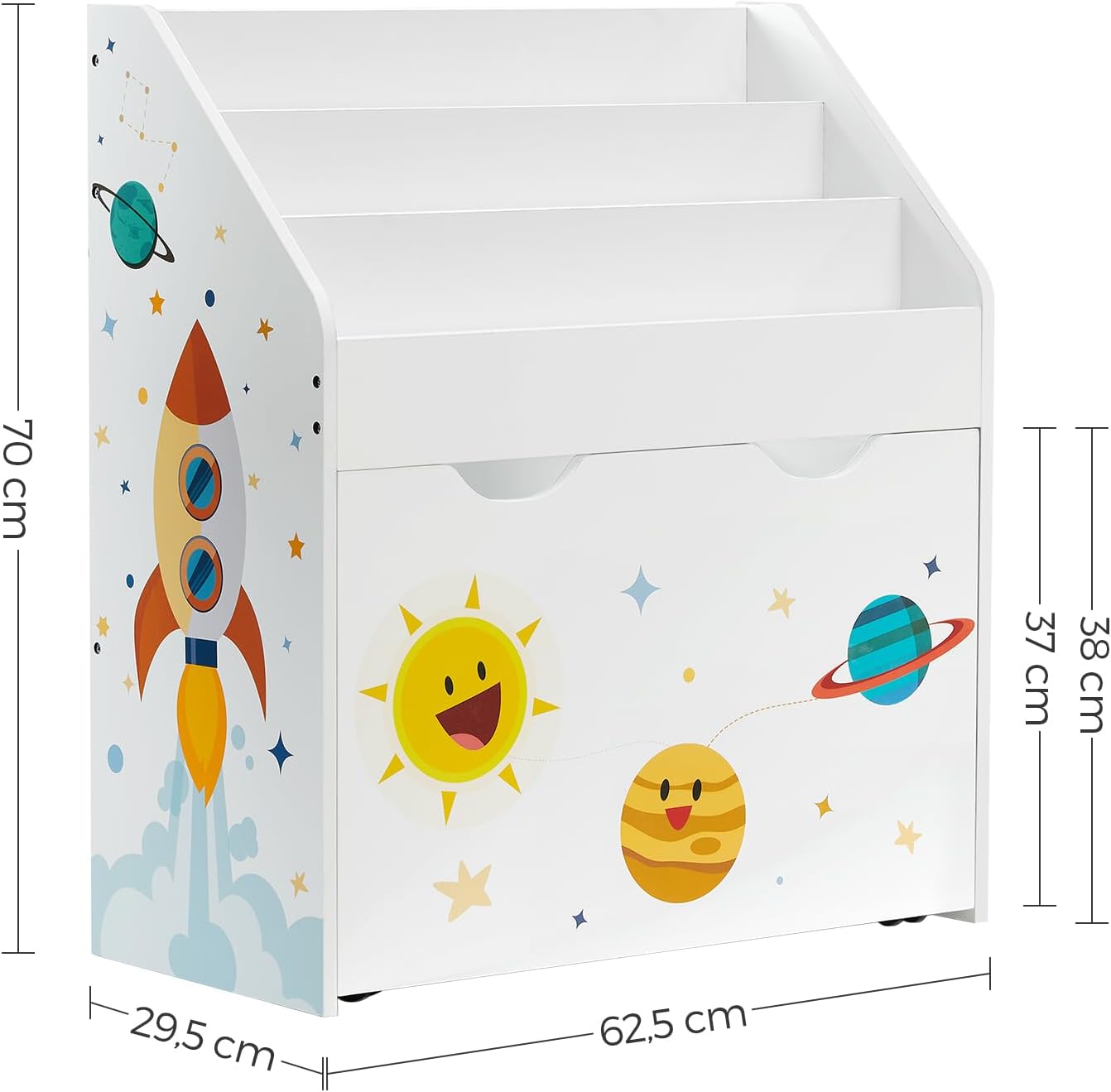 SONGMICS - étagère jouets 3 compartiments, mobile, blanc, GKR41WT