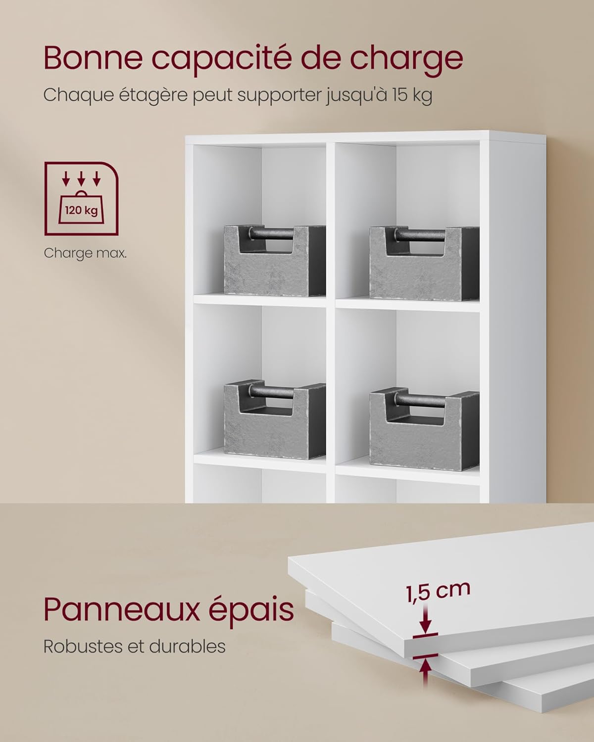VASAGLE - bibliothèque cubique 8 cases - blanc - rangement modulable LBC24WT