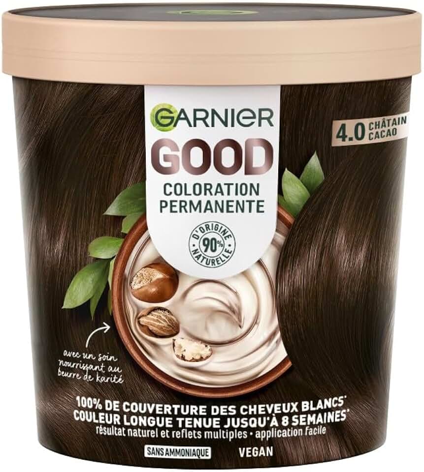 Garnier - Good - Coloration permanente vegan sans ammoniaque - 90% naturel - Châtain Cacao