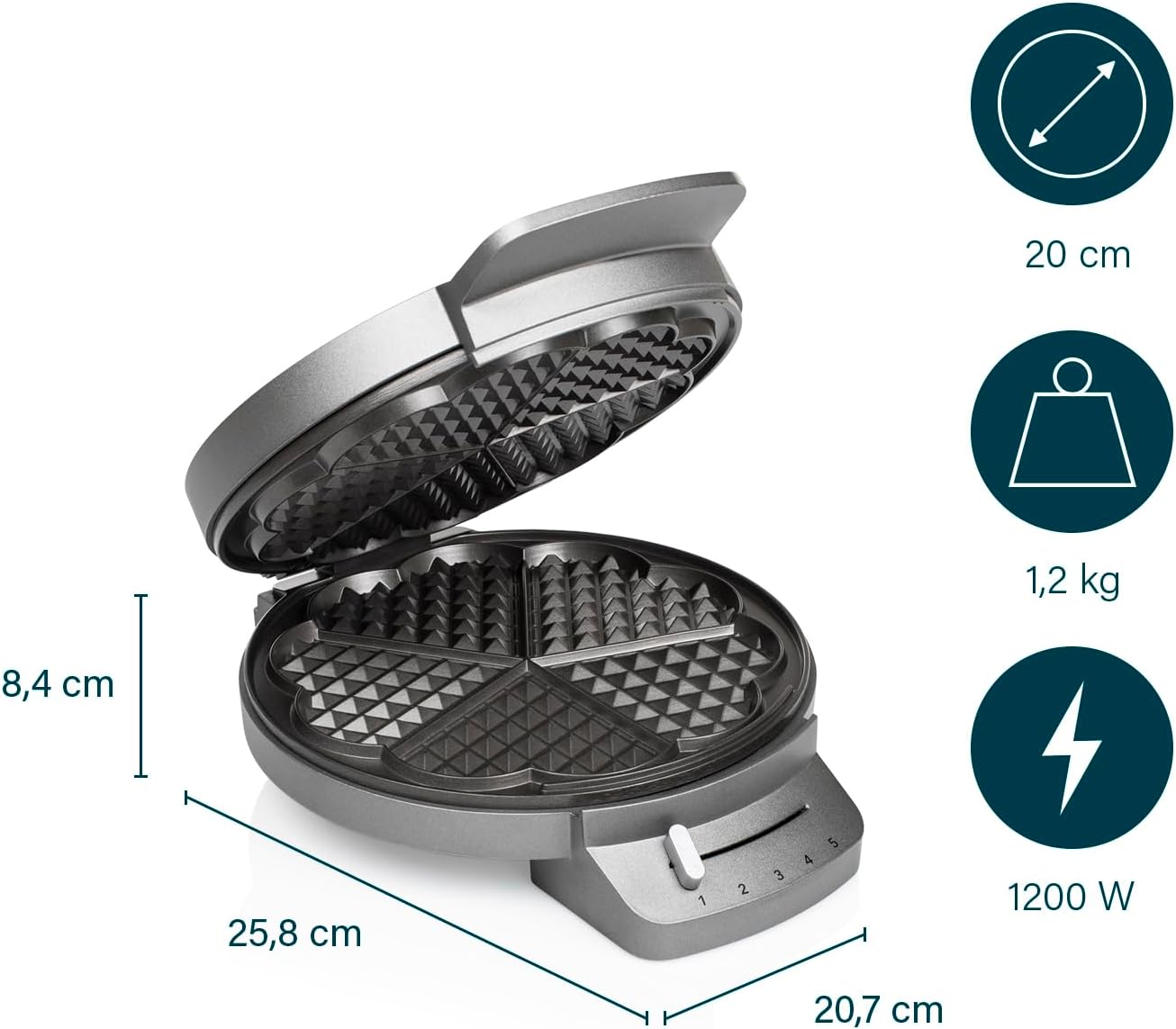 Princess - Gaufrier Deluxe - 5 coeurs, inox, 1200W, 132380