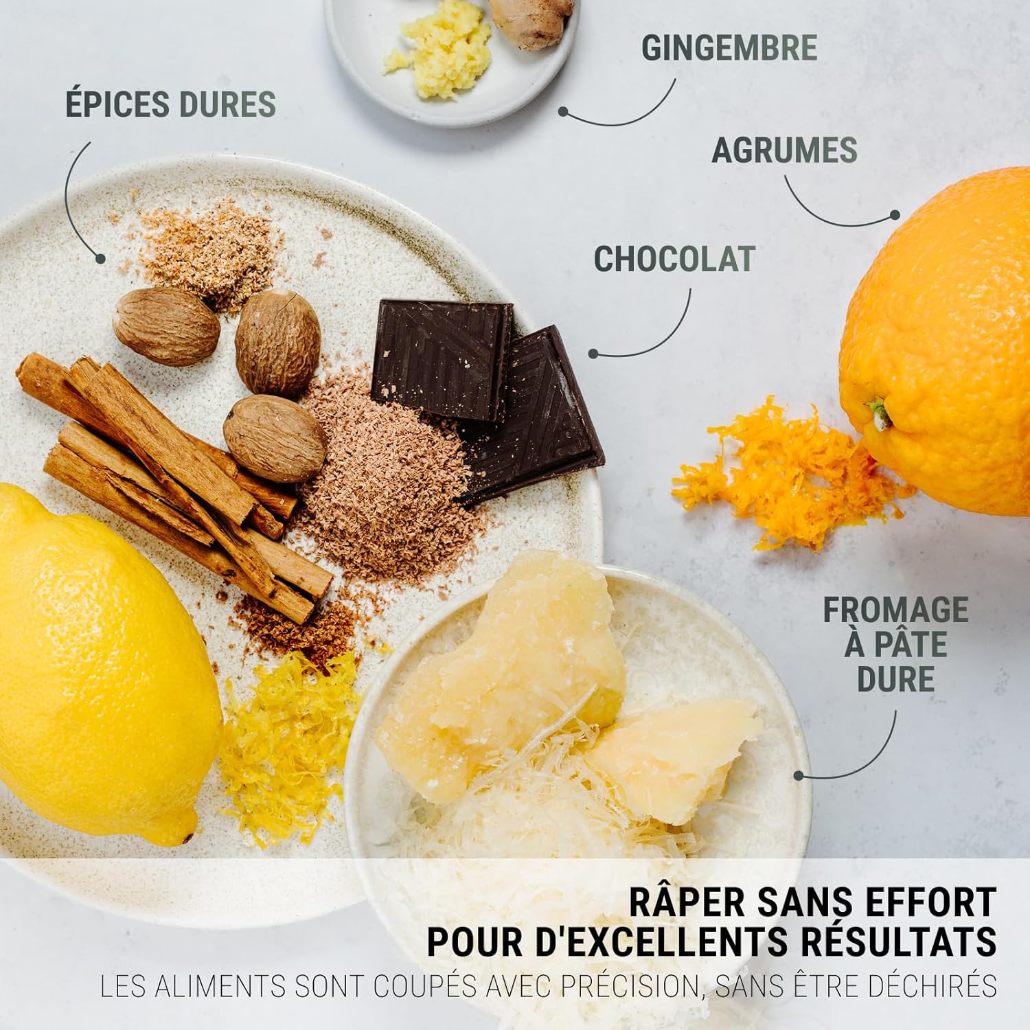 Microplane - Zesteur série Cannelle - lame fine - agrumes, parmesan, gingembre, chocolat, noix de muscade - Fabriqué aux