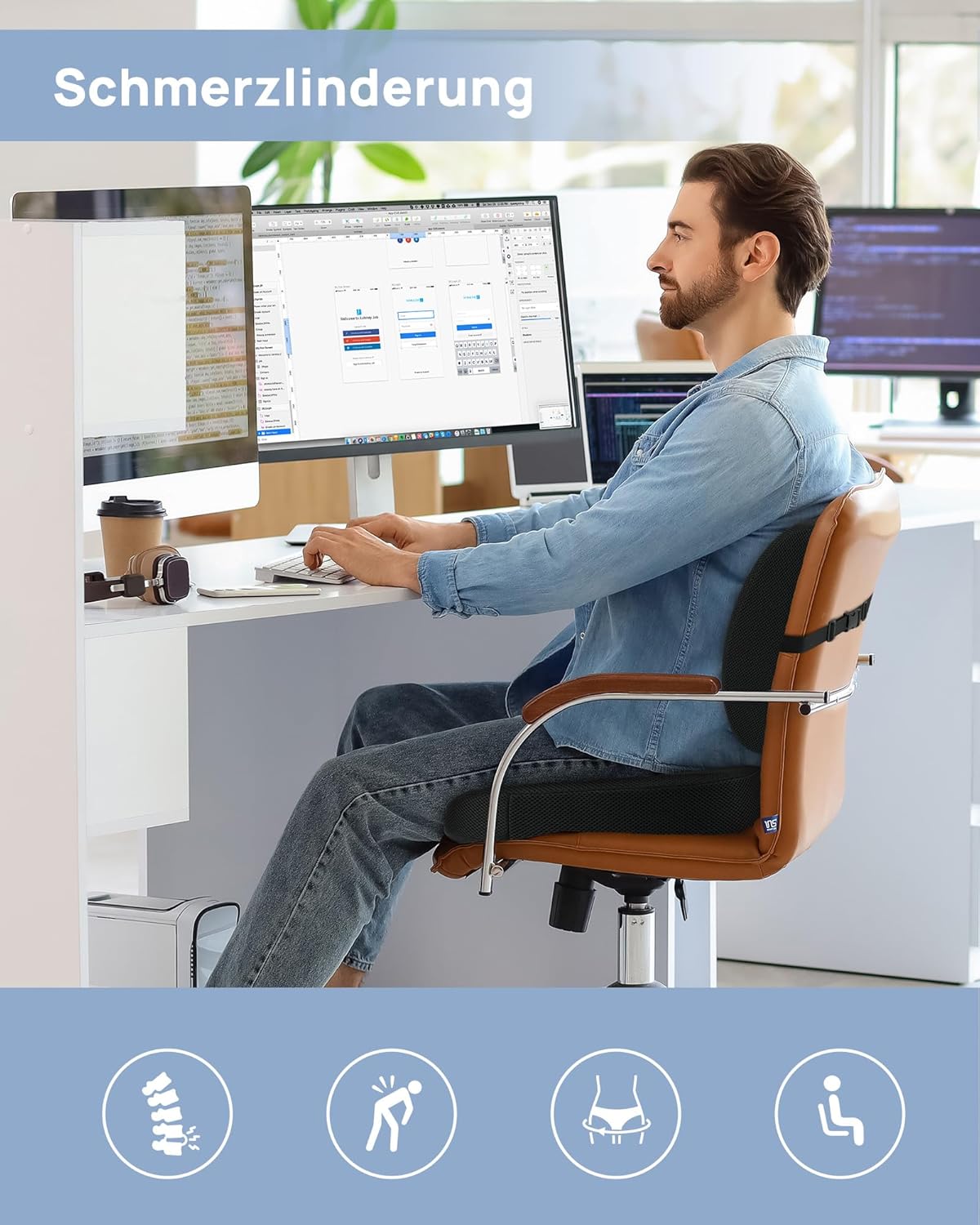 Feagar - Coussin Coccyx Orthopédique - mémoire de forme, ergonomique, antidérapant, 45x35cm