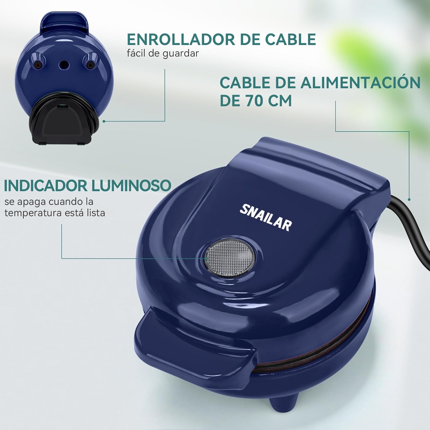 SNAILAR – Mini gaufrier compact, 550W, bleu, design mignon