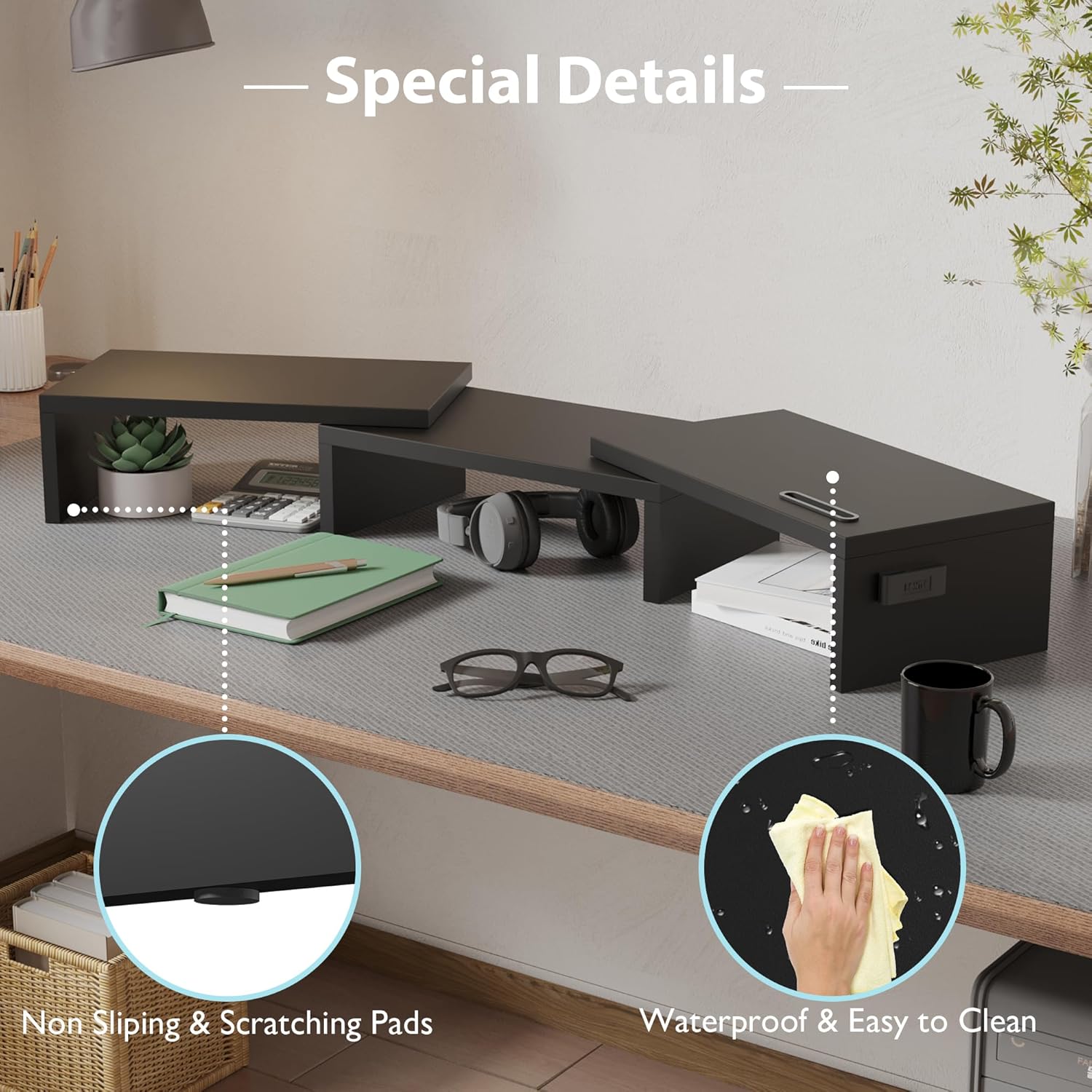 BONTEC - Support Moniteur Double - réglable bois noir - longueur et angle ajustables