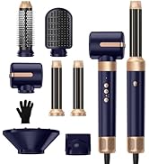 Collection d'outils de coiffure aux accents bleu marine et doré, comprenant des brosses, des supports et des supports disposés pour montrer les variations de la gamme de produits.