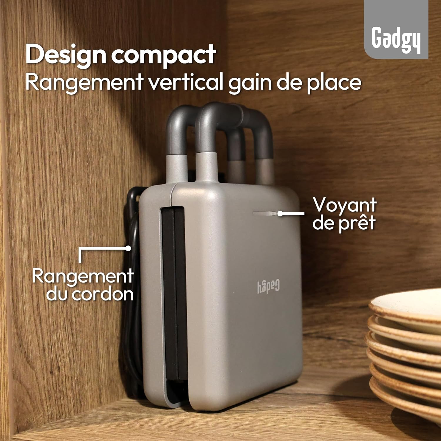 Gadgy - 2 en 1 Gaufrier Croque-Monsieur - compact - plaques antiadhésives, thermostat, rangement vertical