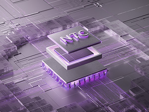 Série d'images technologiques ou informatiques teintées de violet montrant des circuits imprimés ou des composants électroniques avec des effets de lumière.