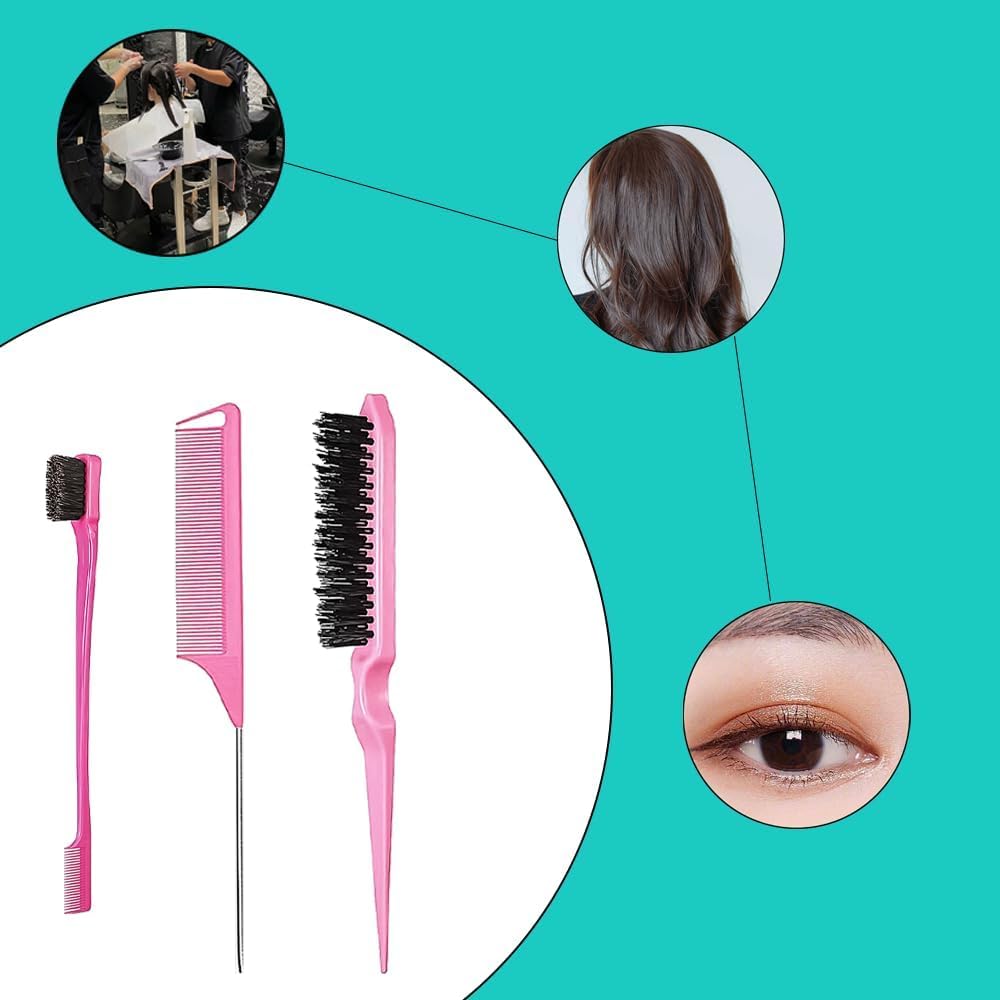 Peignes à cheveux - double bord rose - lot de 3 - usage maison coiffeur