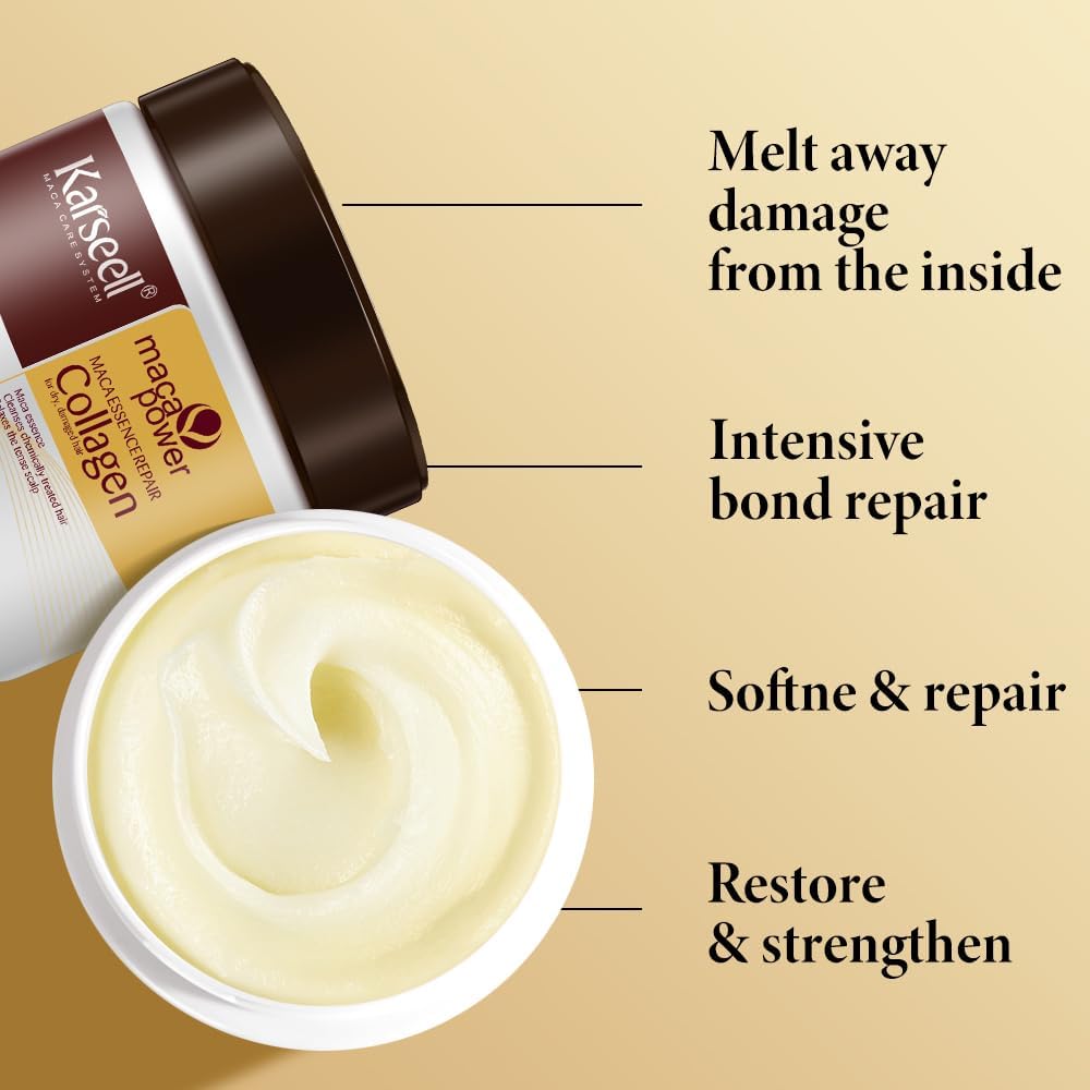 Karseell - Collagen Masque Cheveux 500ml - Argan, réparation intense