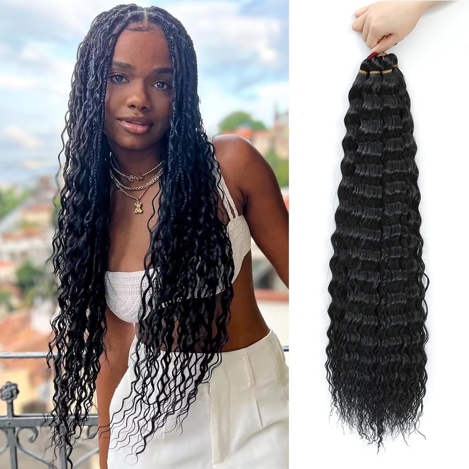 Extensions cheveux - Ocean Wave Deep Wave - 22 pouces - lot de 6, synthétique bouclé