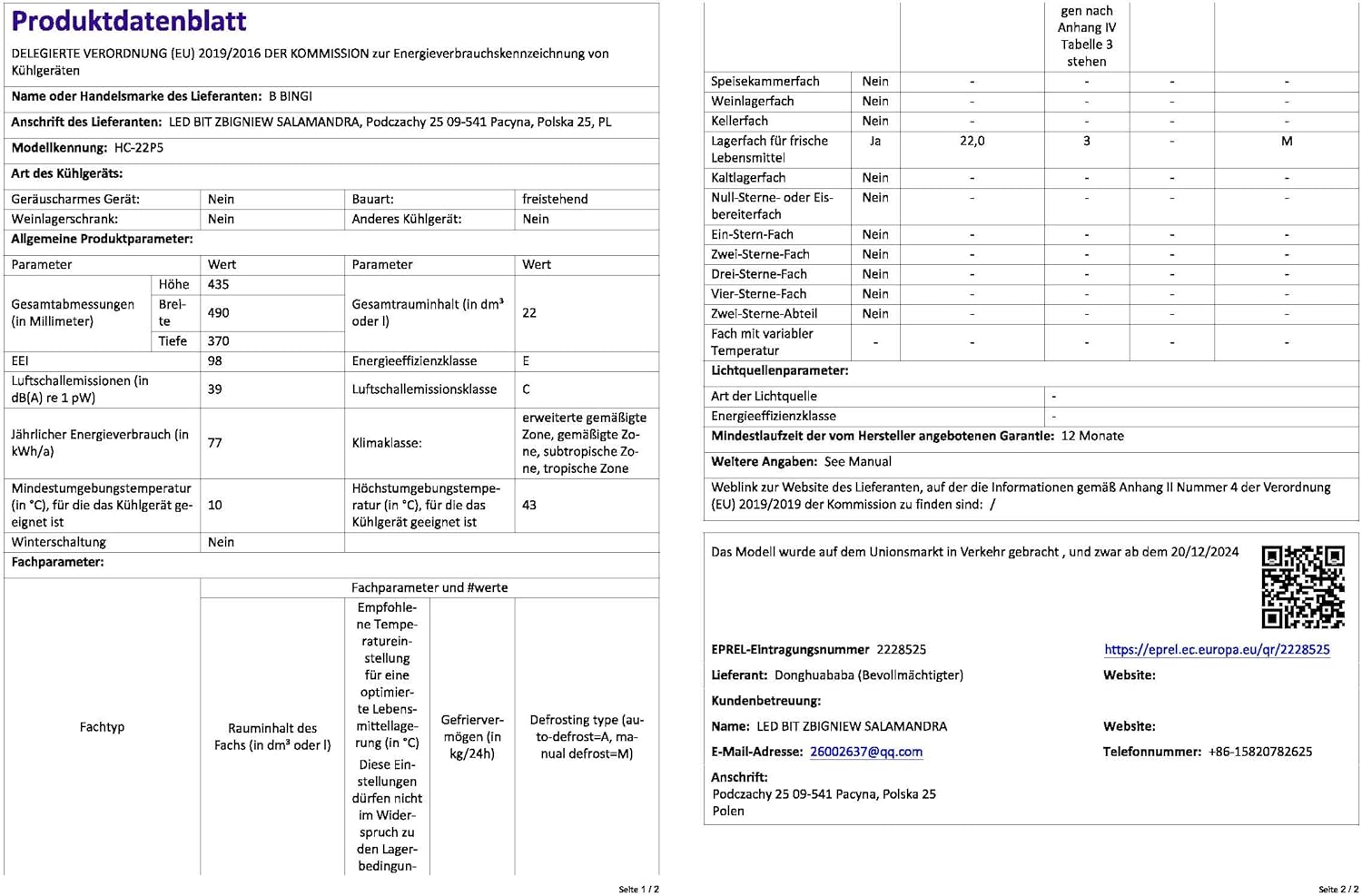 BINGI - glaciere electrique 22L - silencieuse, -18°C/+15°C, 12V/24V/220V