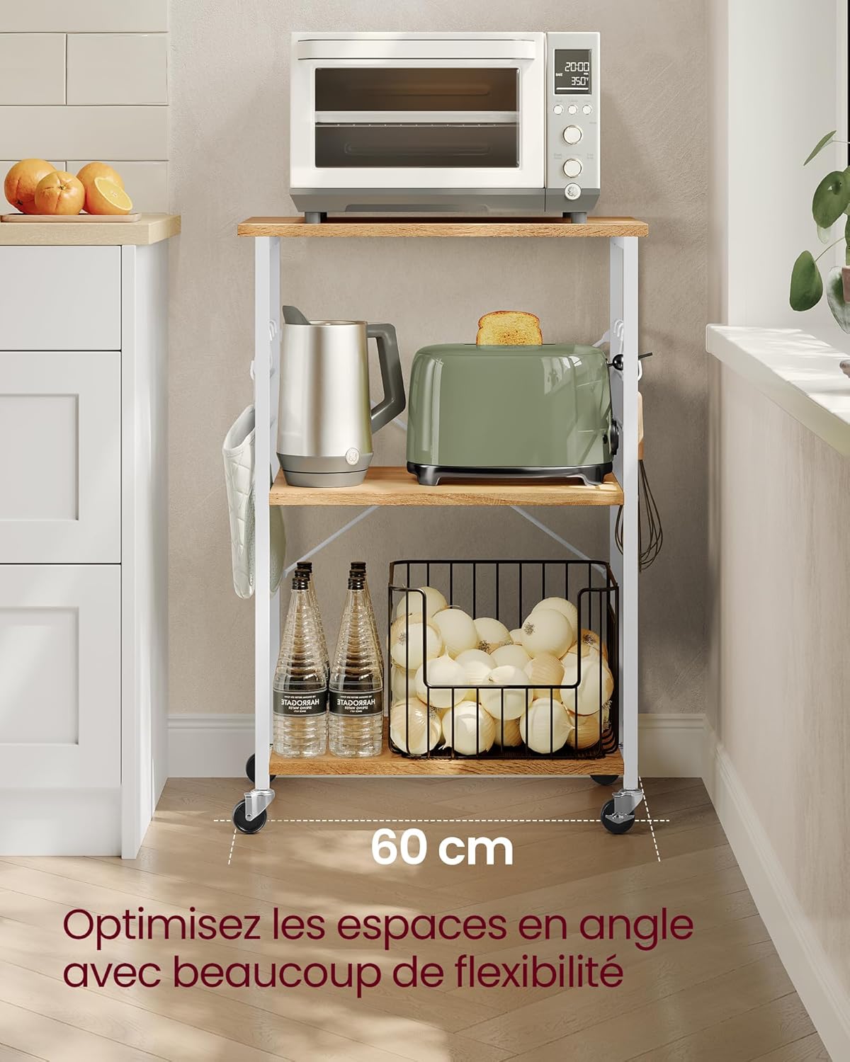 VASAGLE - étagère cuisine à roulettes, 40x60x89 cm, 3 niveaux, KKS060Y09