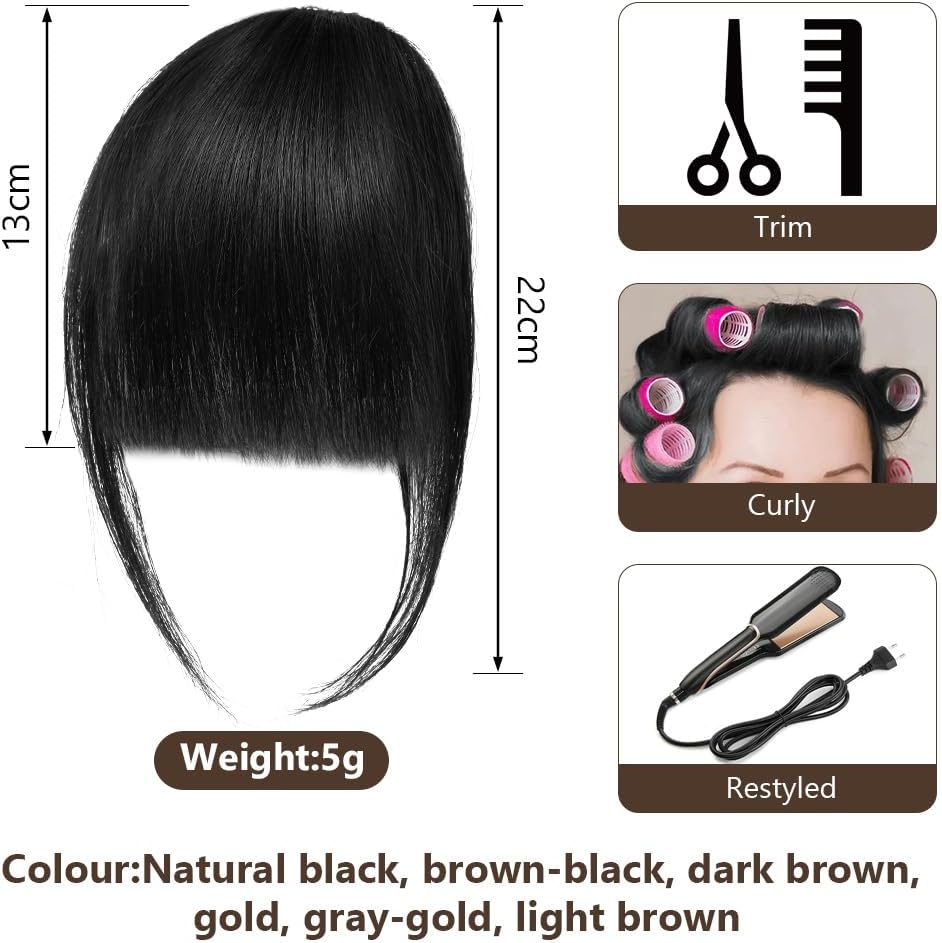 LOPHE - Frange à Clip - cheveux naturels noirs, air bangs, pour femme