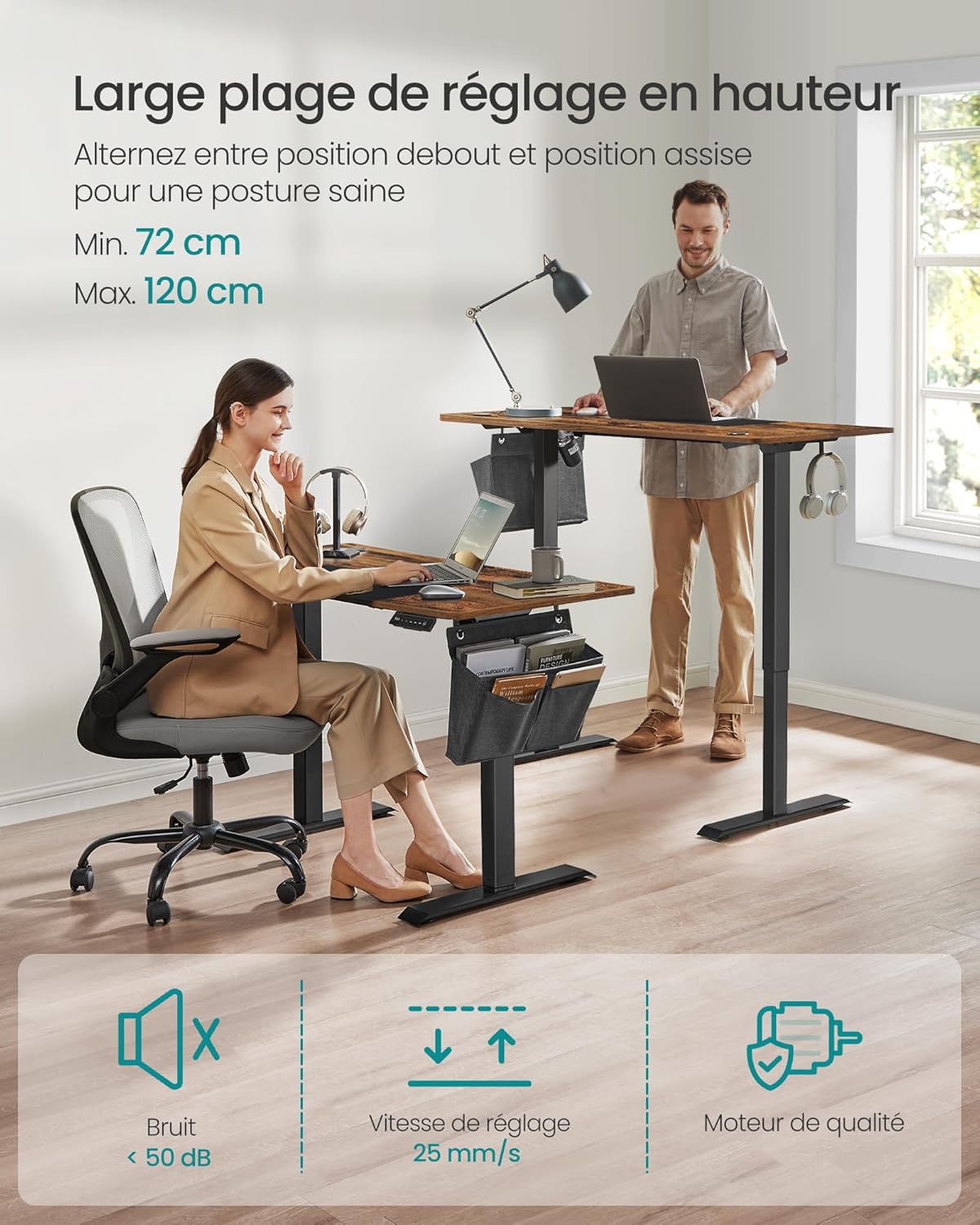 SONGMICS - bureau électrique LSD015X01 - 120x60 cm - réglable, mémoire 4 hauteurs