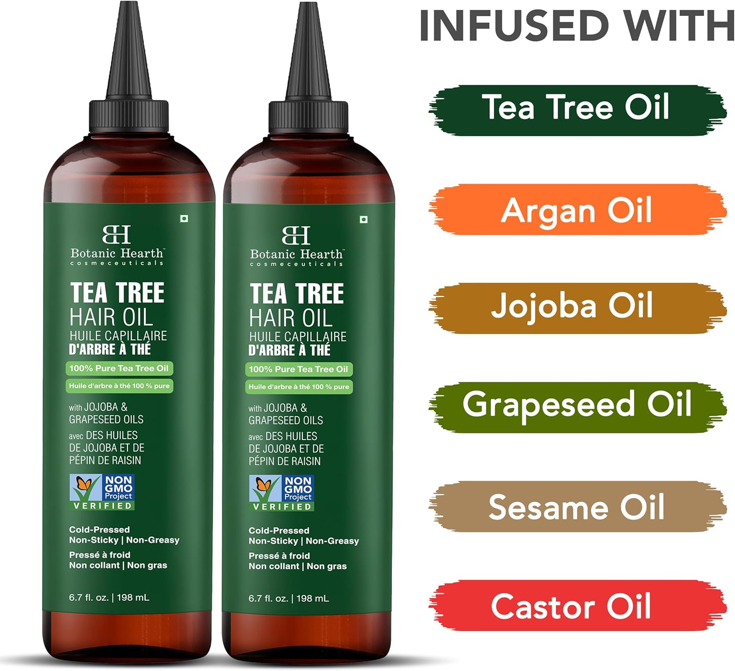 Botanic Hearth - Huile Tea Tree - 20ml x2 - Jojoba, pépins de raisin, apaisant cuir chevelu