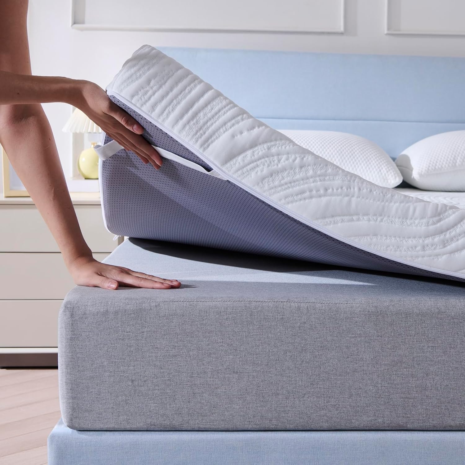 Hiimgo - Surmatelas Mémoire de Forme Gel 7,5cm - 140x190cm - housse lavable, confort respirant, design antidérapant