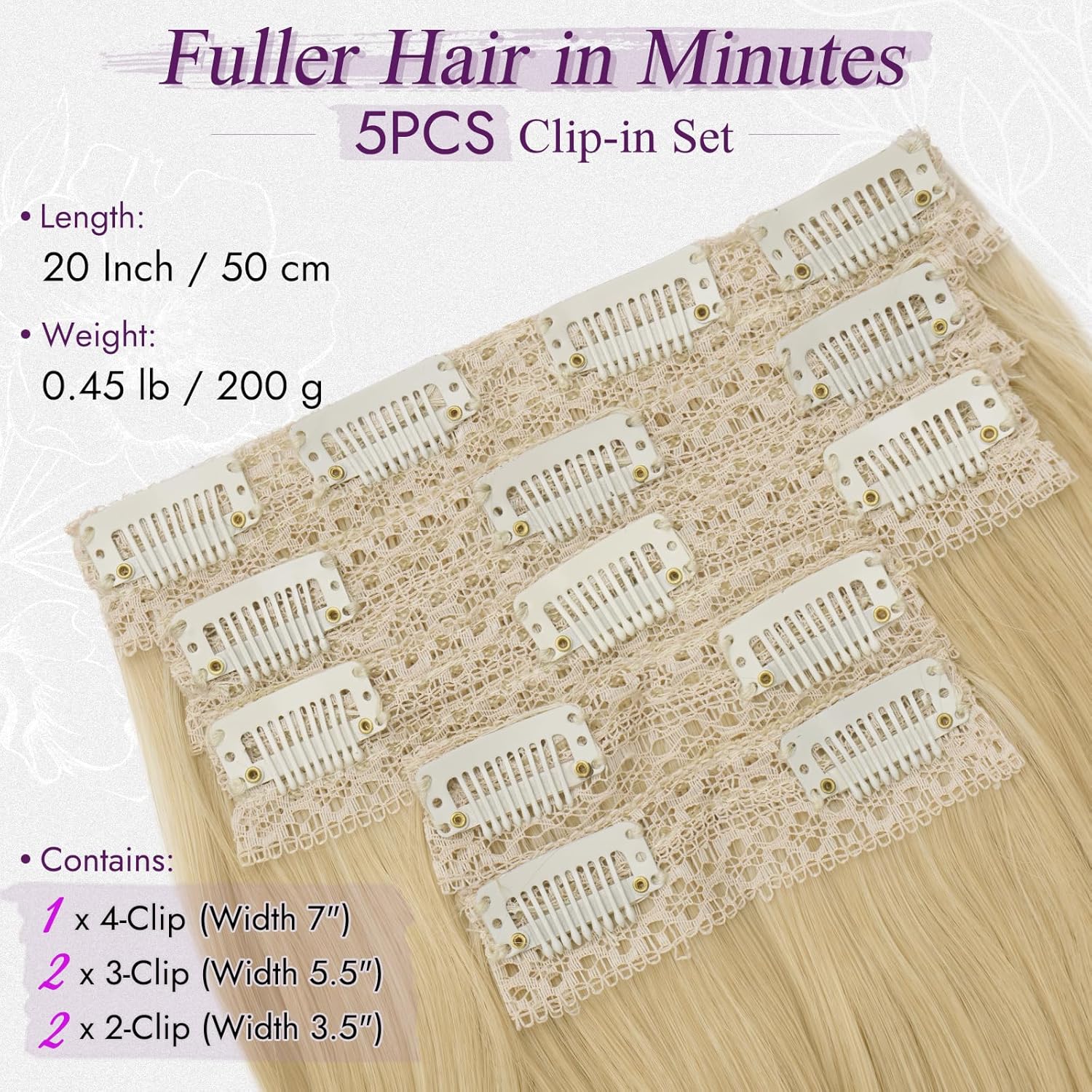 BARSDAR - Extension à clip ondulée 50cm - synthétique beige blond