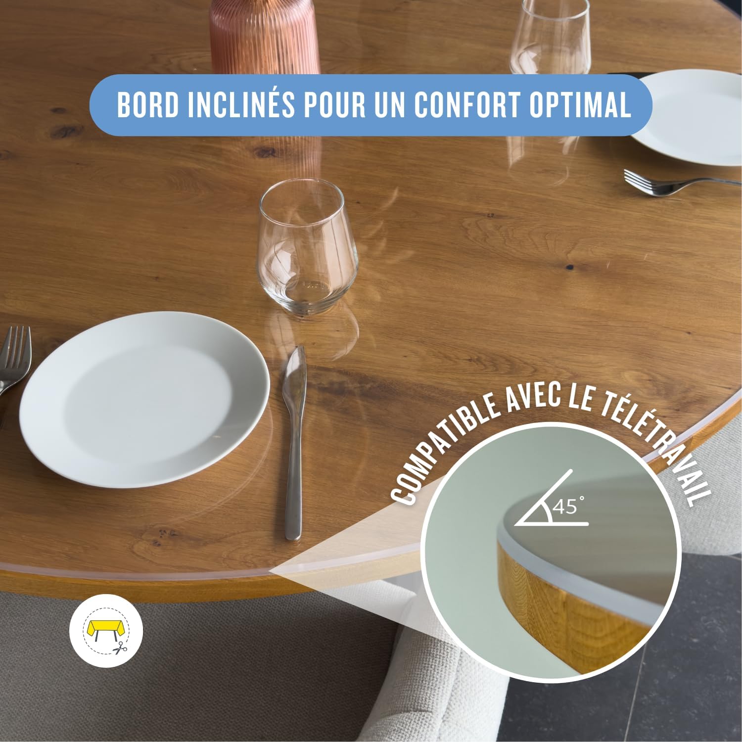 Nappe transparente ronde 80cm - épaisseur 3mm - anti-tache lavable