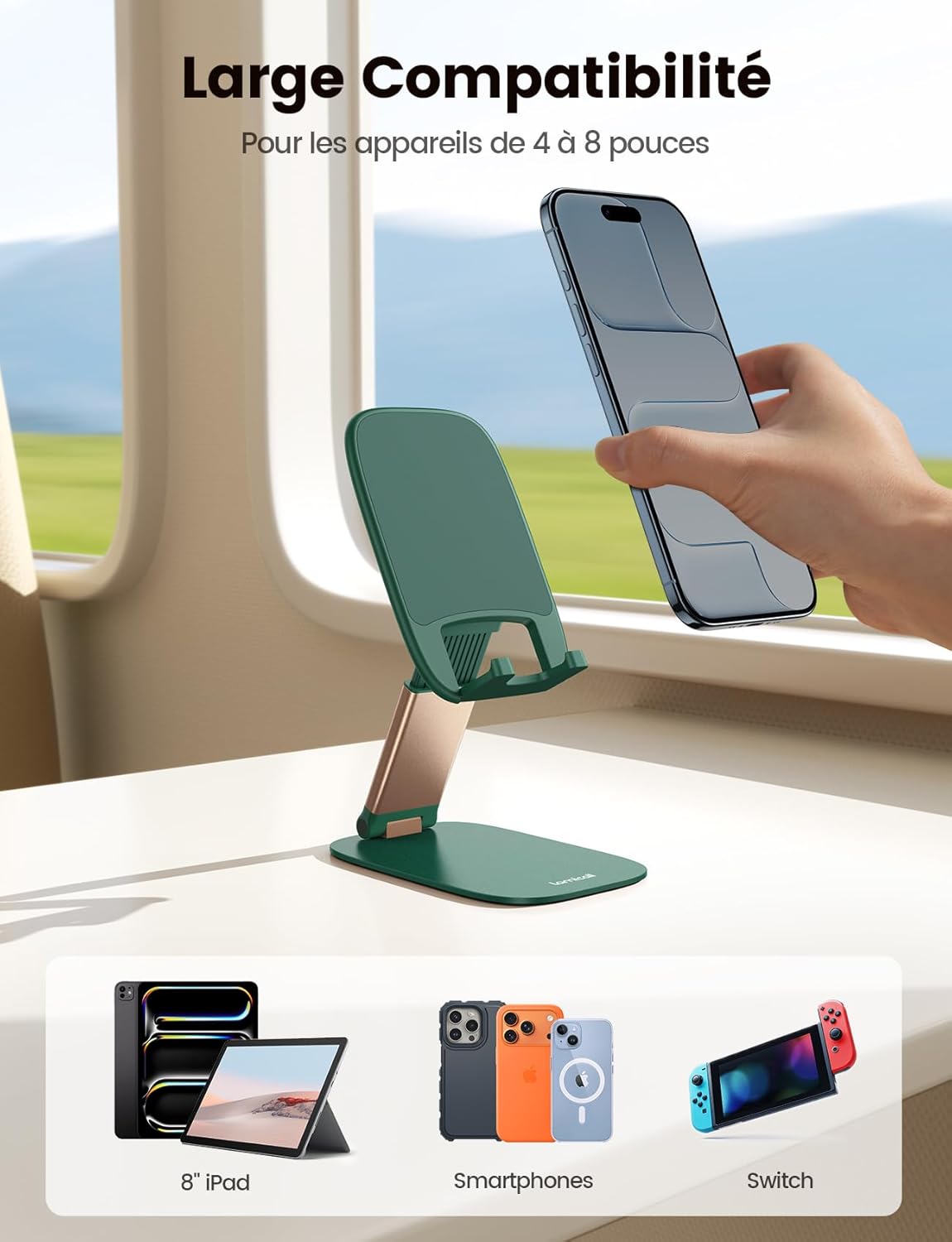 Lamicall - Support téléphone pliable - 15mm ultrafin, base métal, hauteur et angle réglables