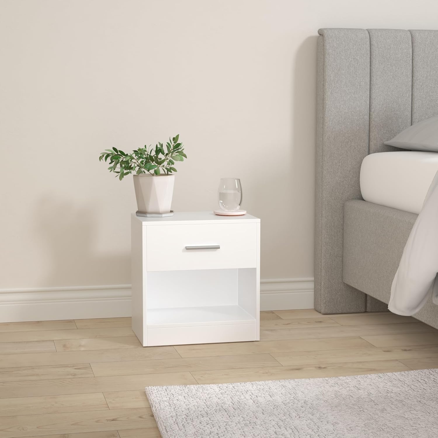 VASAGLE - table de nuit LET619T14 - blanc - tiroir, poignée, compartiment