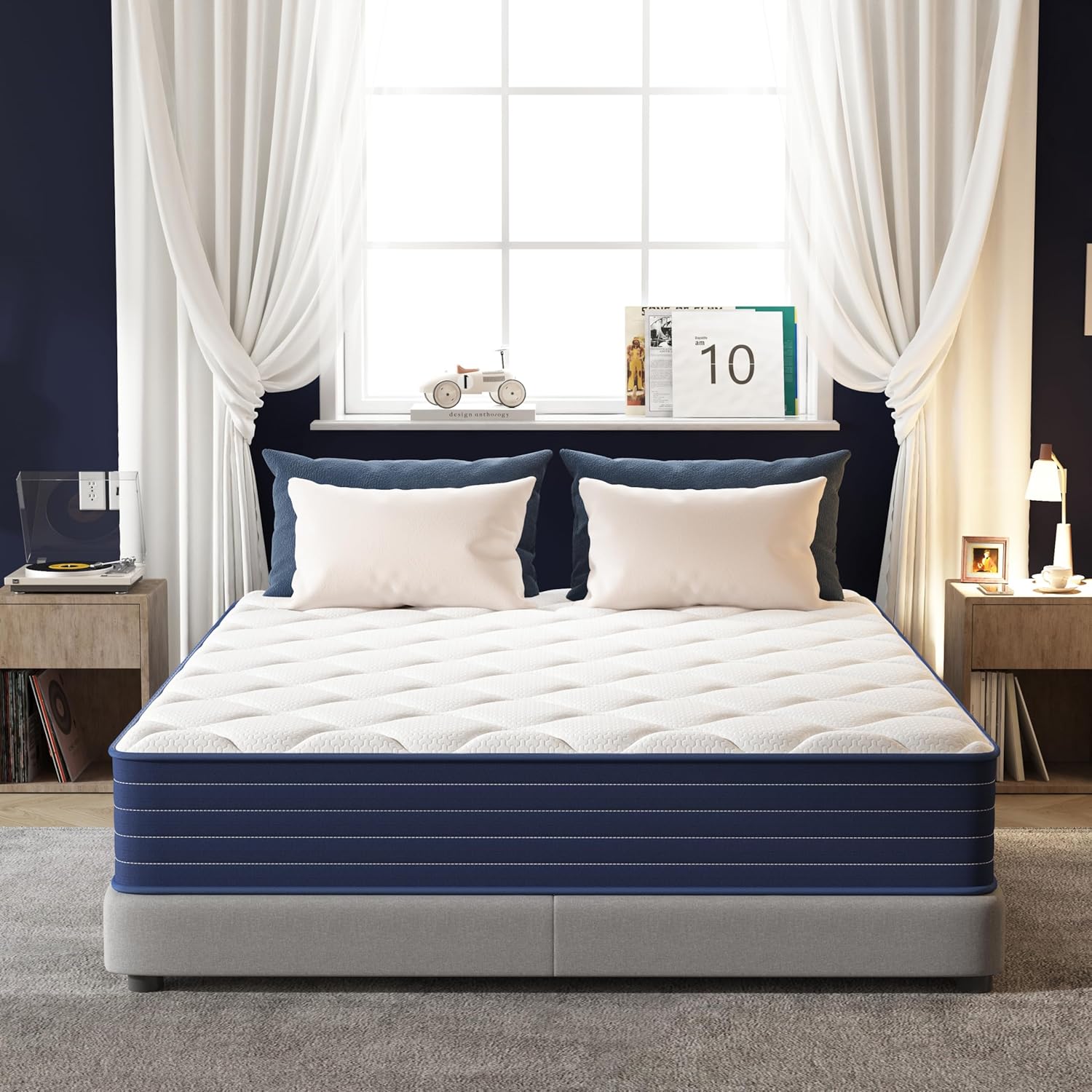 PurrJoys - Matelas ressorts/mémoire - 180x200x25 cm - confort moyen, respirant, CertiPUR-US/Oeko-TEX