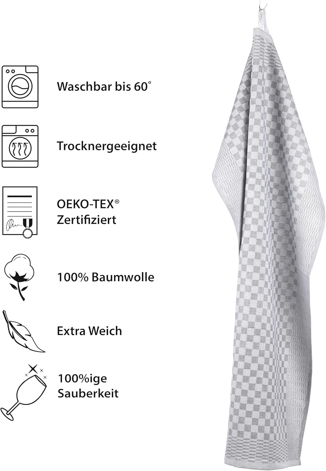 Vaily - Lot de 10 torchons Premium - 70x45 cm - coton absorbant, Oeko-TEX