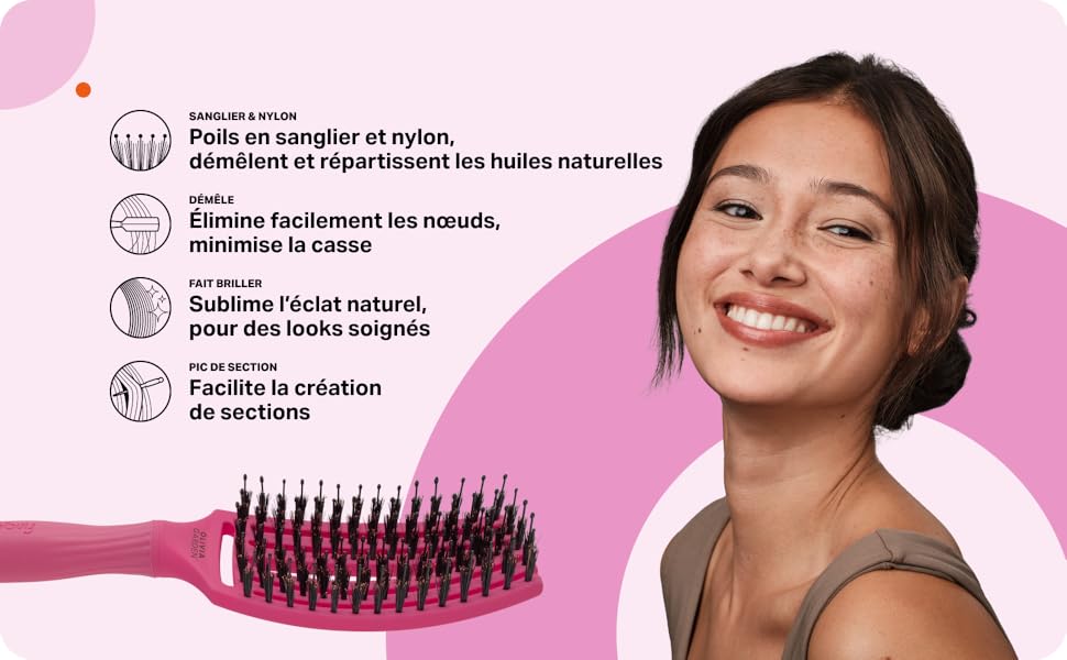 Olivia Garden Fingerbrush Boar and Nylon Hot Pink