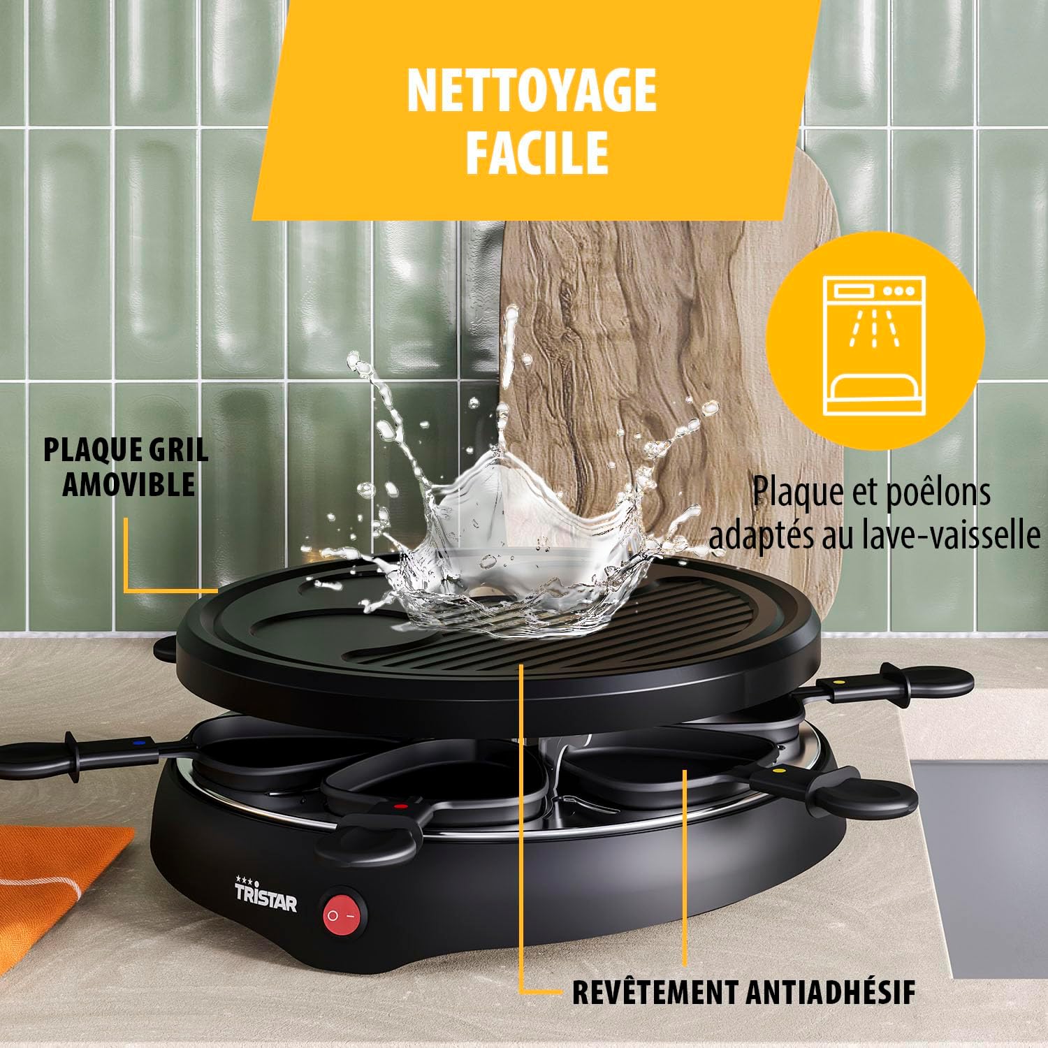Tristar - Raclette RA-2998 - Ø29cm - 6 poêlons, crêpe, grill, 800W