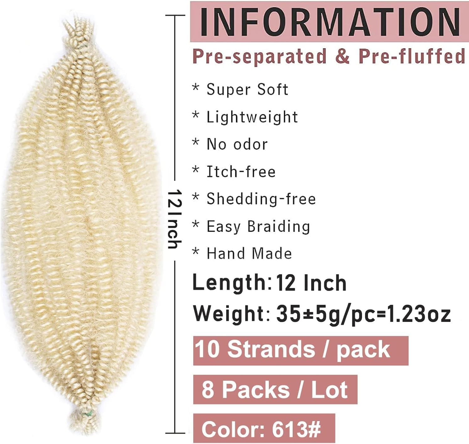 Xtrend - faux locs Marley crochet 12 pouces - 8 paquets, blond 613#