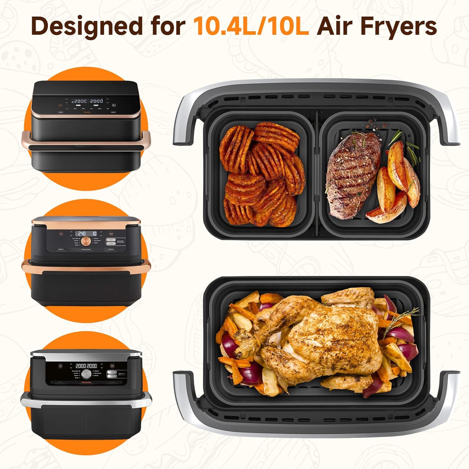 Alyvisun - Moule Silicone Air Fryer 3 pcs, Réutilisable, pliable, 10L/10,4L – 10,4L/5,2L