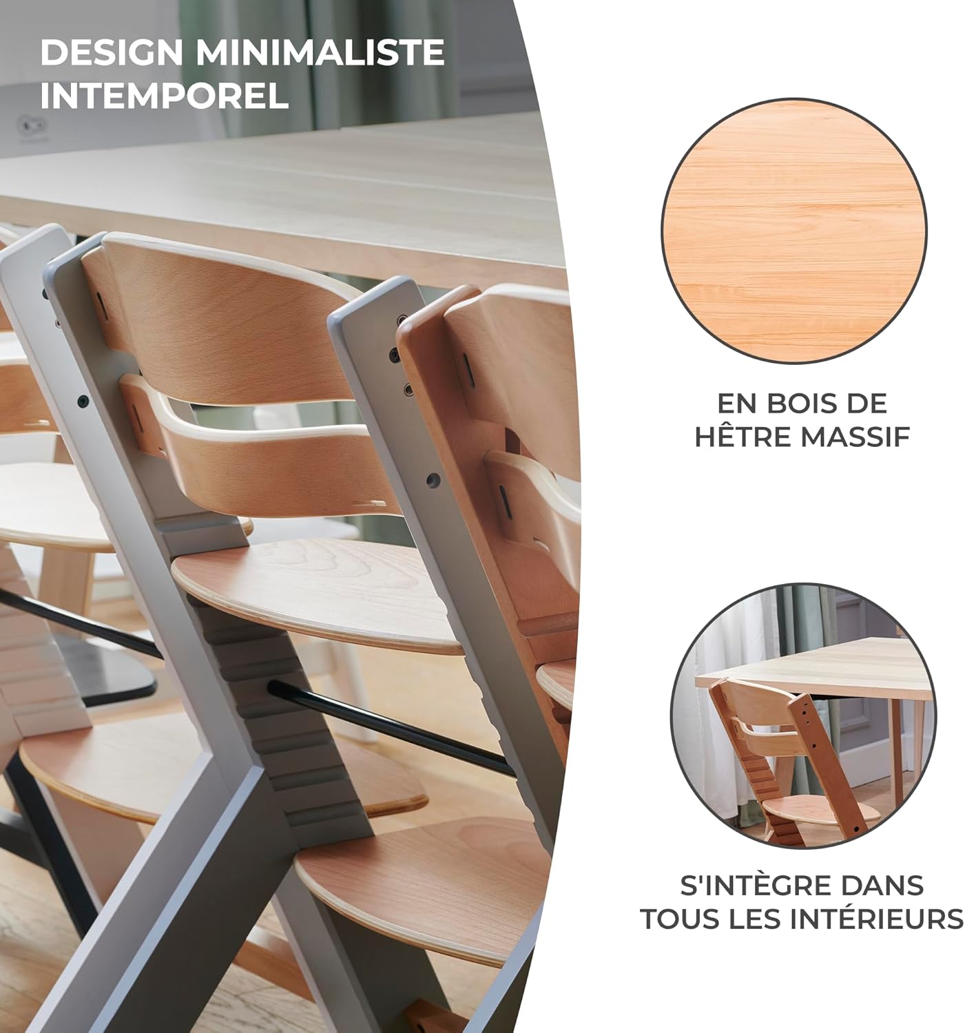 Kinderkraft - Chaise haute ENOCK - bois naturel évolutif réglable, 3 en 1