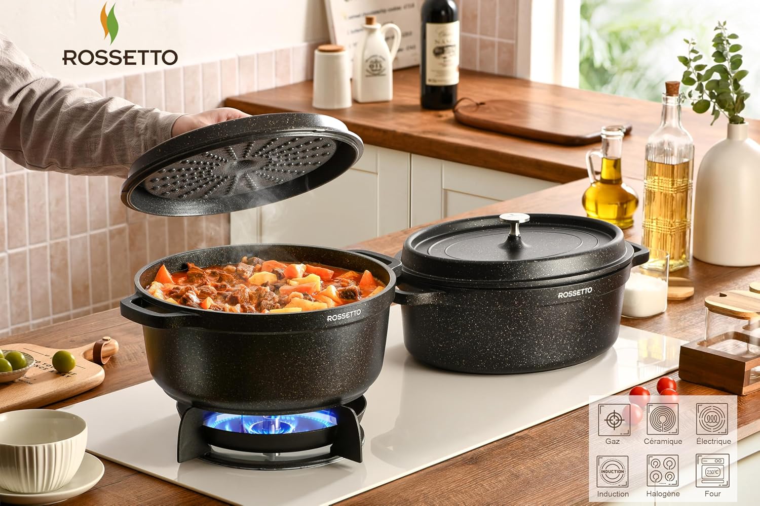 ROSSETTO - cocotte ronde fonte aluminium 28cm, céramique, induction, 6,6L