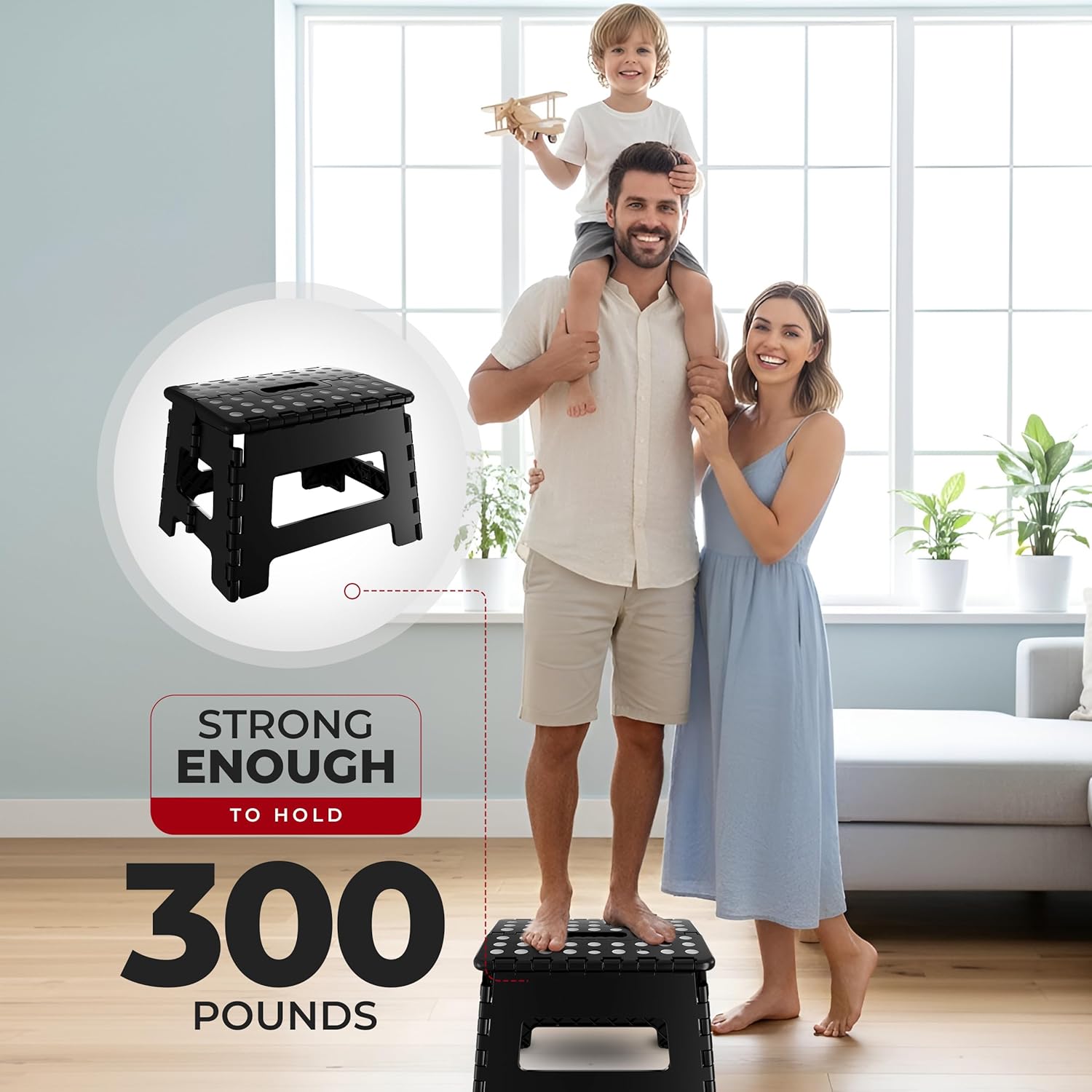 Utopia Home - tabouret pliant 23 cm - pack de 2, support 136 kg, poignée transport