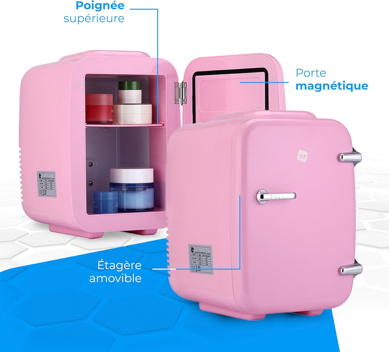 NK - Mini réfrigérateur 4L - portable, froid/chaud, 12V/220V, rose