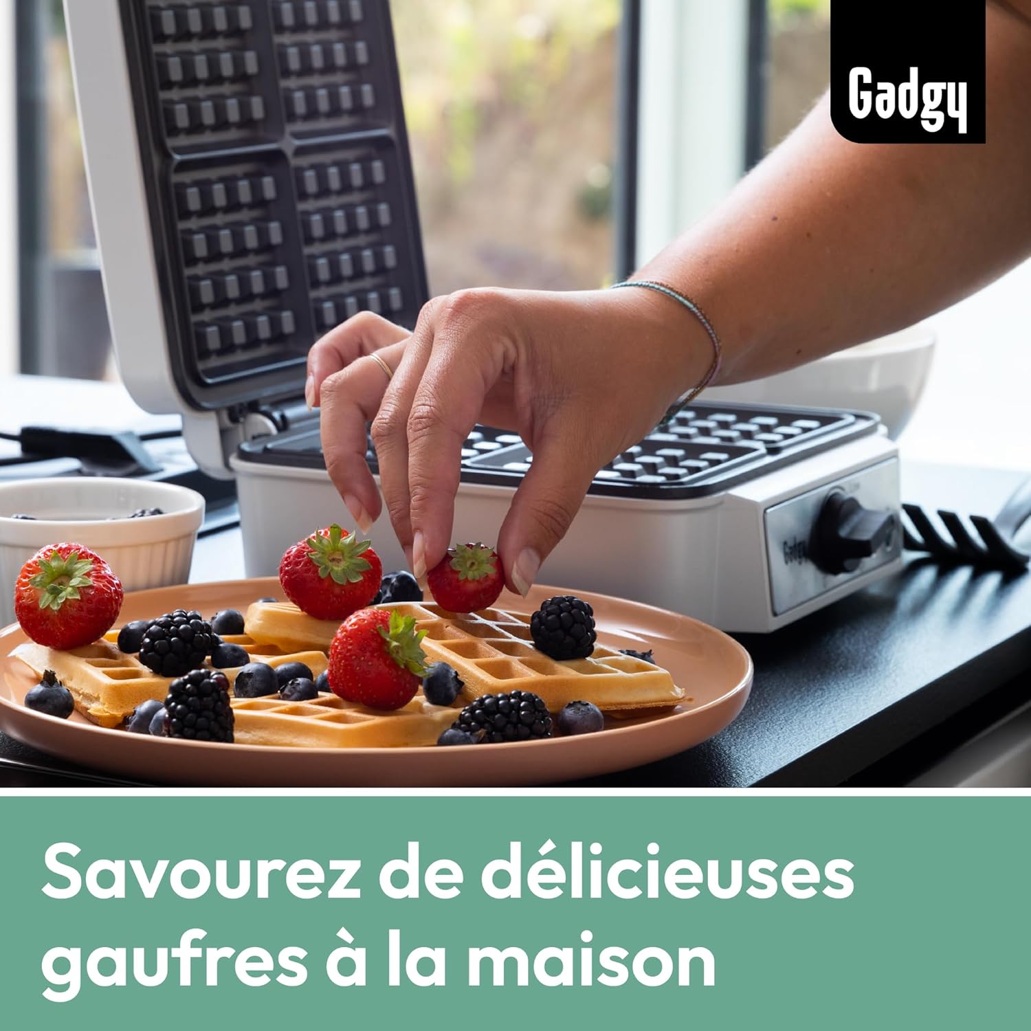 Gadgy - Gaufrier professionnel, 4x 8x8cm, 1200W, rapide et thermostat