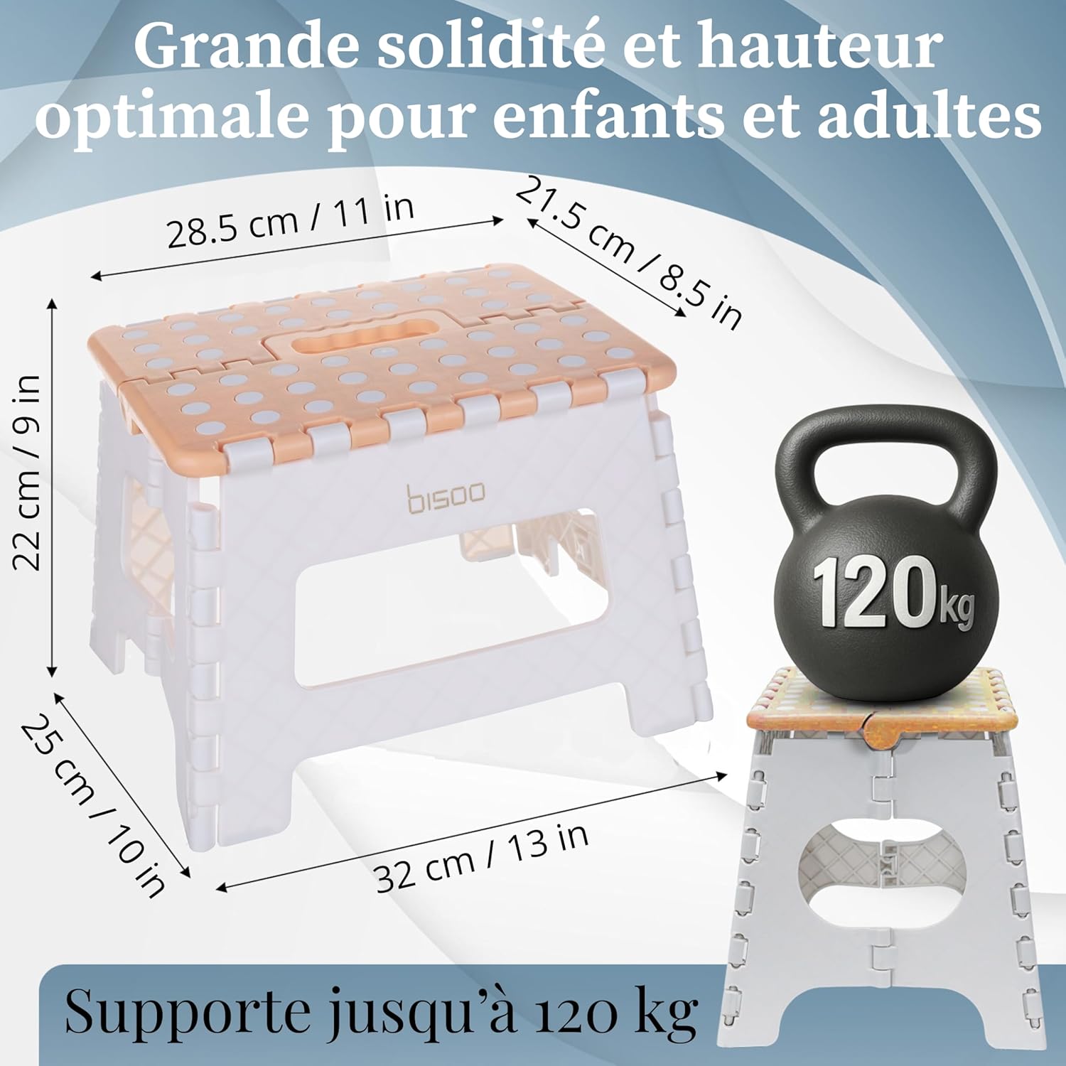 Bisoo Tabouret Pliant - Marche Pied Enfant - Tabouret Pliable Portable en Plastique - Marche Pied Pliable pour Salle de Bains et Cuisine - Sûr et Pratique pour Filles & Garçons - 22 cm Miel