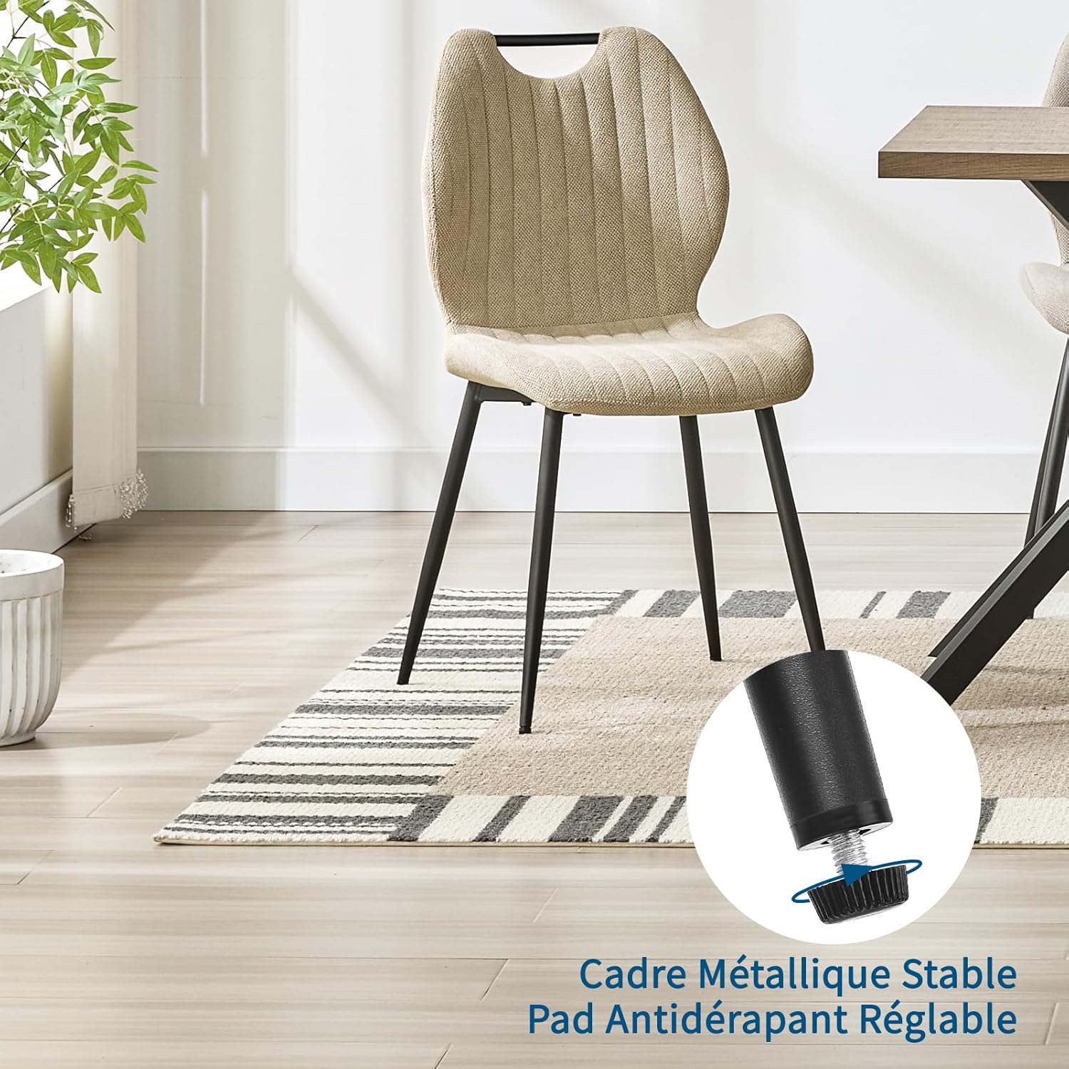 Lot de chaises salle à manger - tapissées tissu gris brun, pieds métal, set de 6, dossier confortable