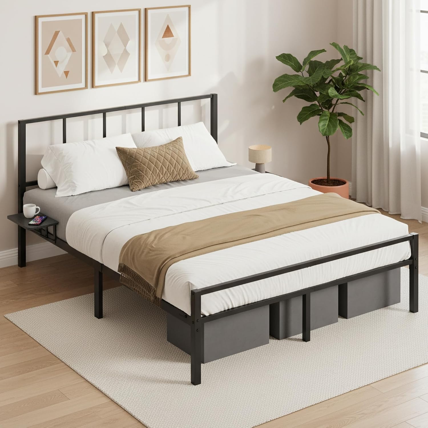 VASAGLE - RMB193BD01 - 140x190 cm - lit métal et étagères, tête de lit