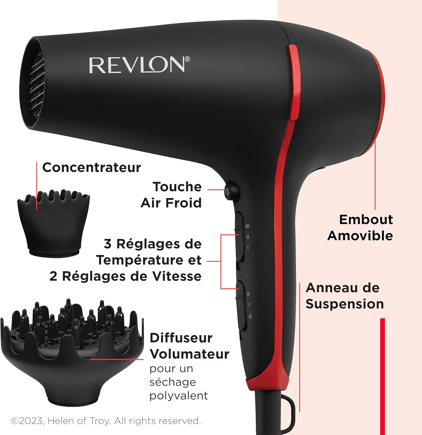 Revlon - sèche-cheveux SmoothStay 2000W - ionique, accessoires RVDR5317