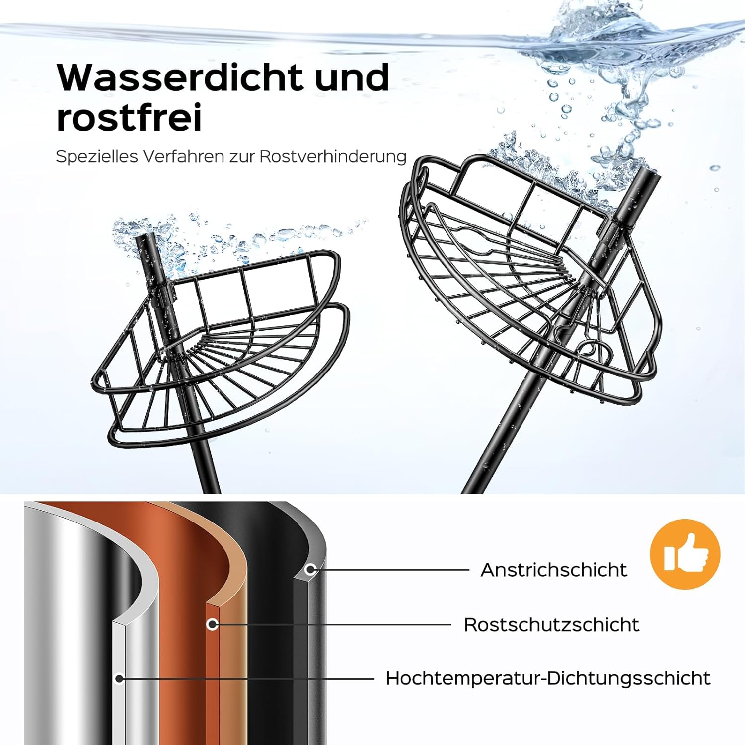 HAMITOR - étagère de douche d'angle télescopique - 121-314cm - 4 niveaux métal, sans perçage, noir