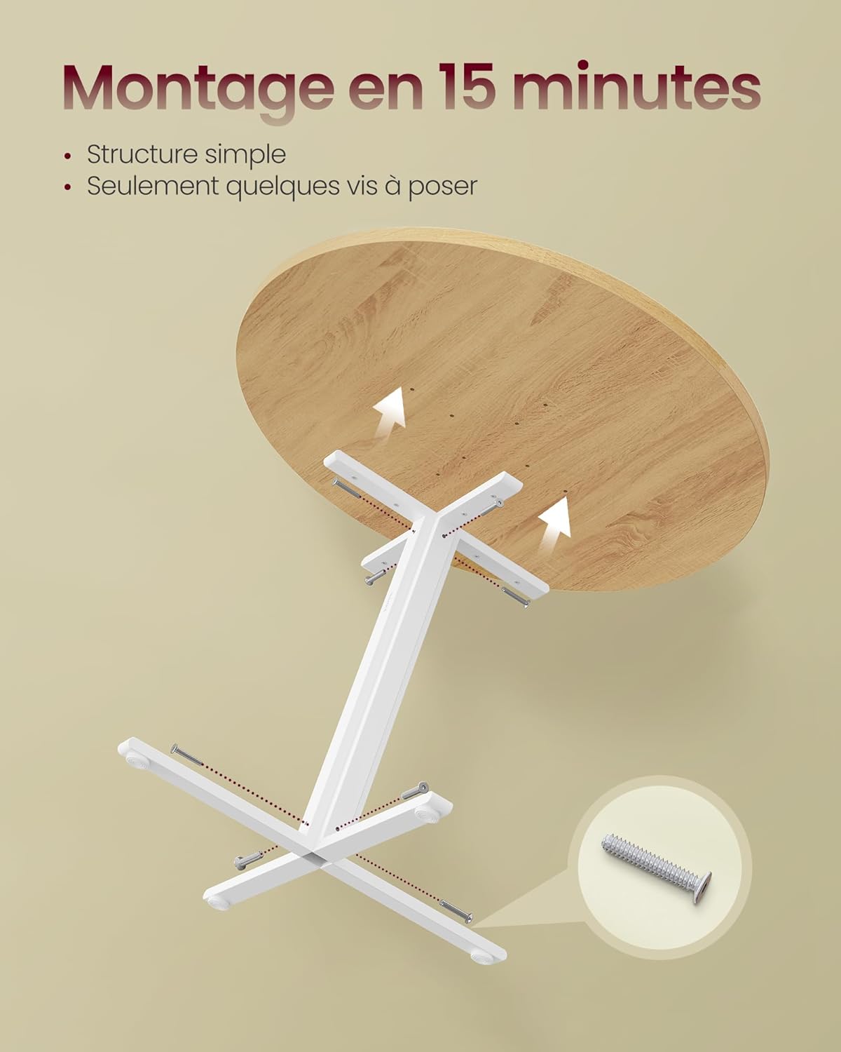 VASAGLE - table ronde (série cuisine) - 80x74,8 cm - résistant à l'eau, style campagnard - KDT082Y02