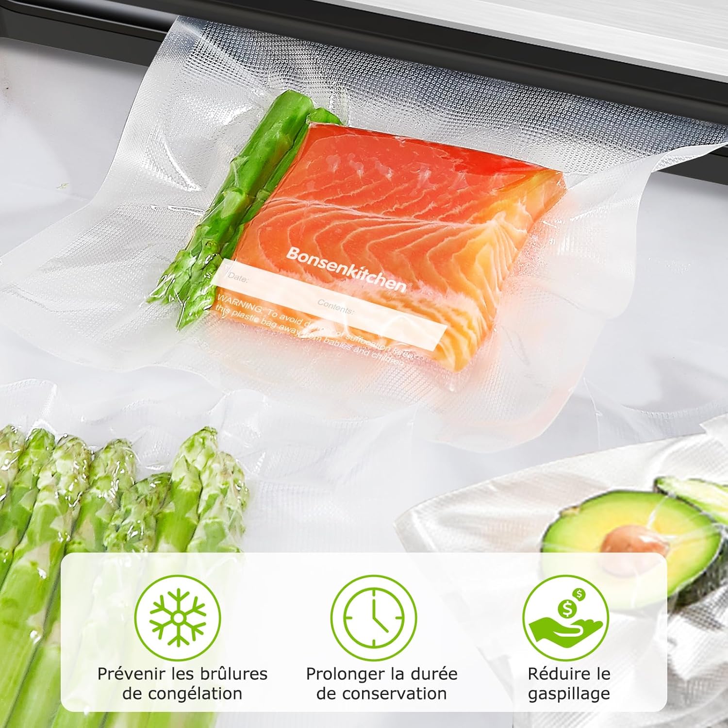 Bonsenkitchen - sacs sous vide série VB - 28x40 cm, 100 pièces, sans BPA, VB3214