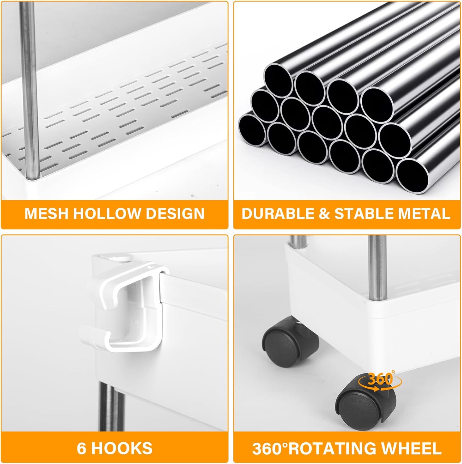 Chariot de Rangement - 4 niveaux, à roulettes, 86x40x12,5cm, compact