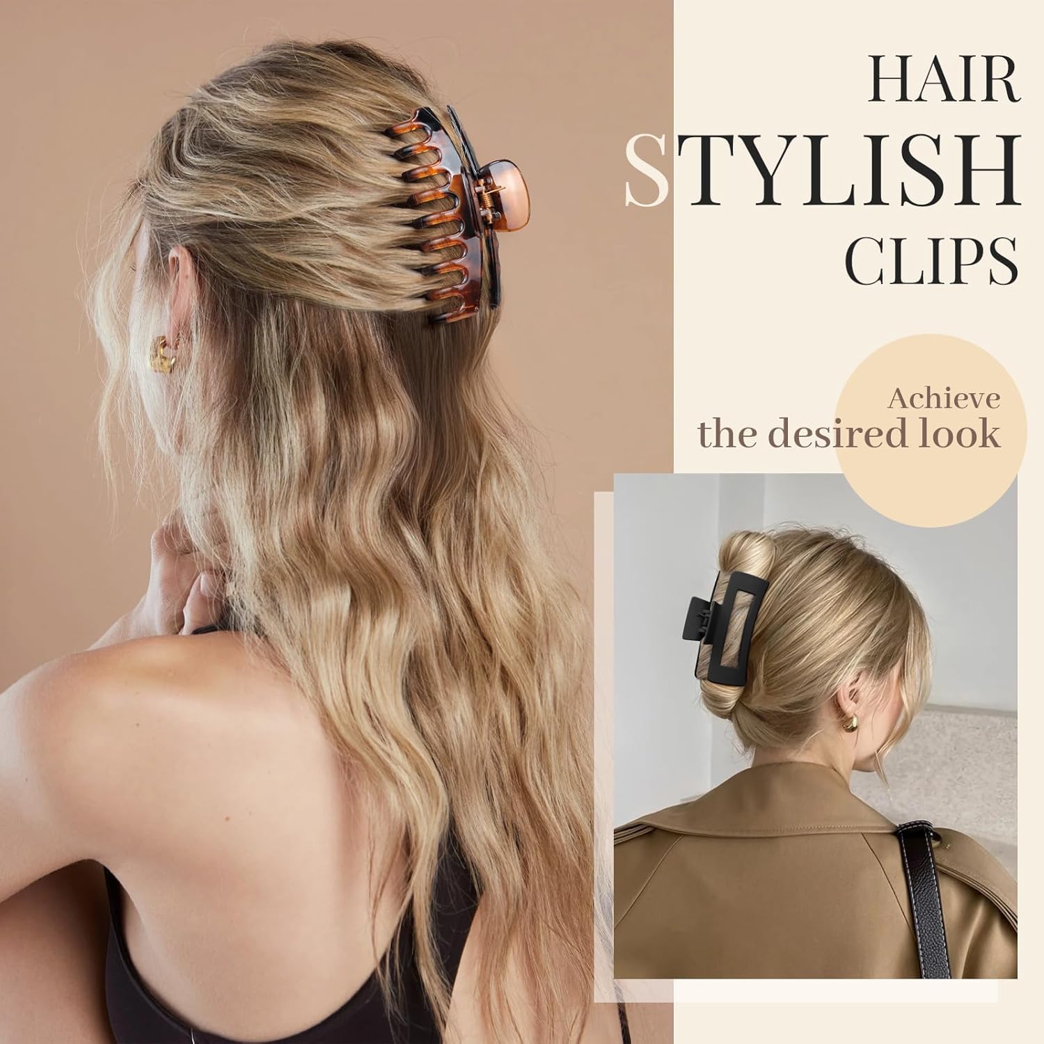 Kavya - 8 pinces cheveux - 10,5cm - anti-dérapantes grandes griffes