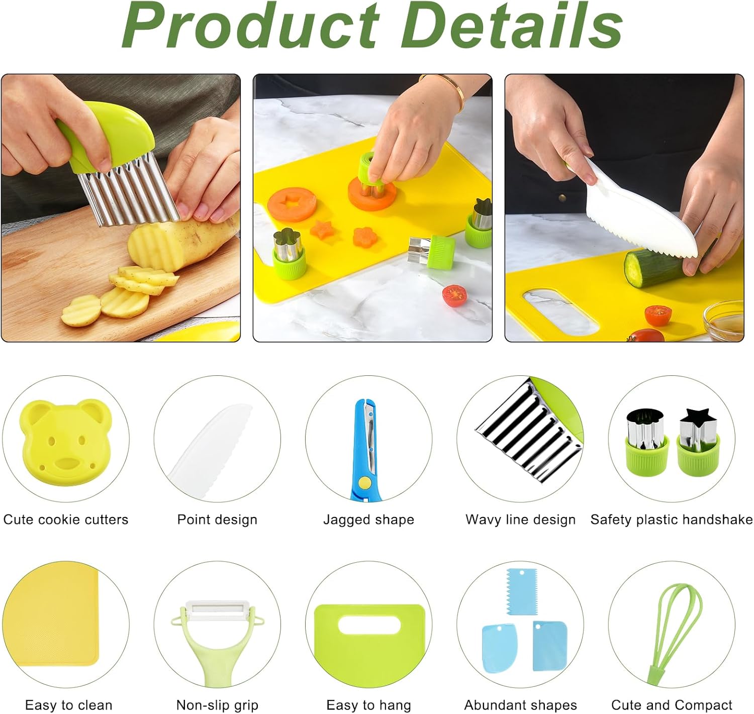 Couteaux de cuisine enfants - set plastique, planche, éplucheur - sécurisés, adaptés fruits/légumes