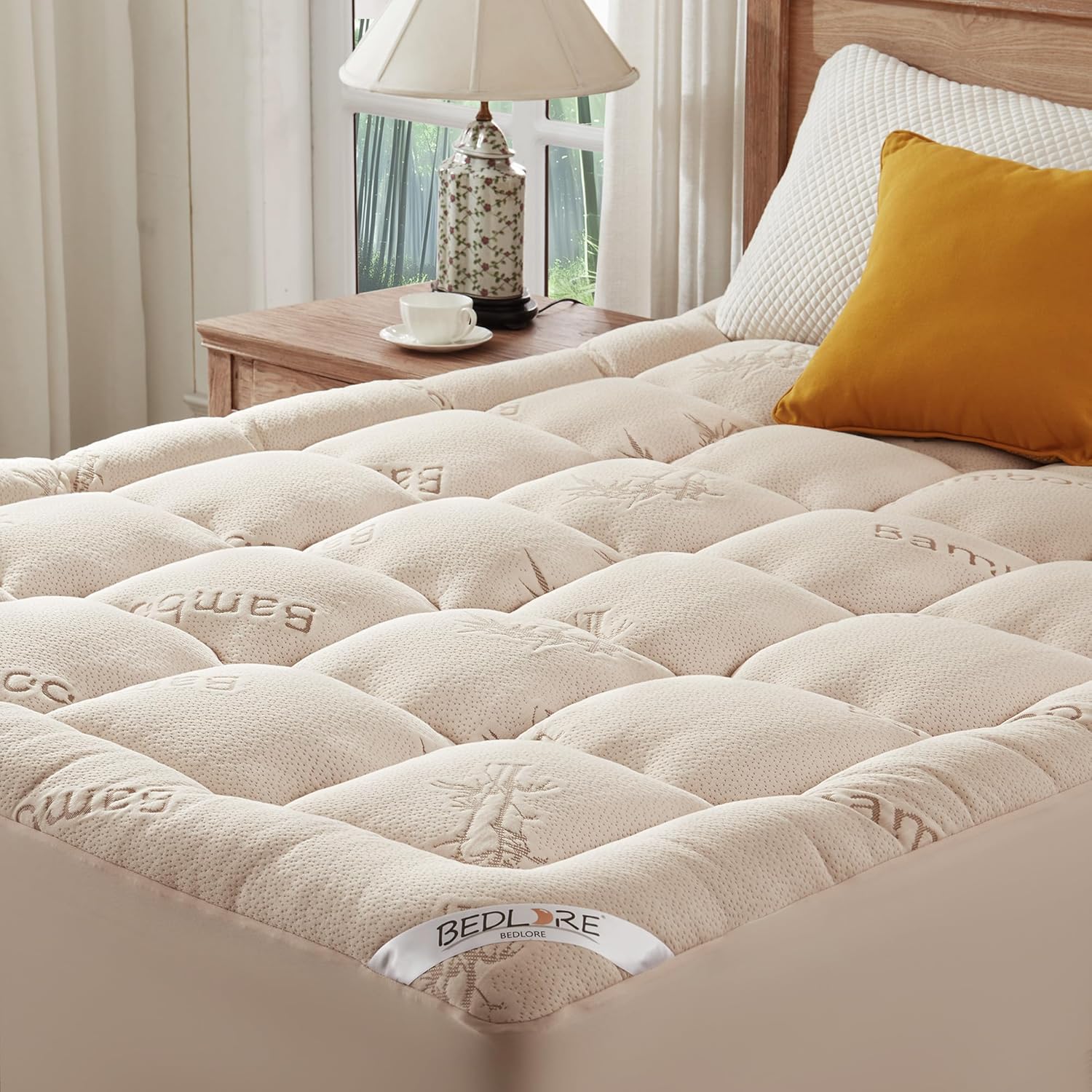 BEDLORE - Surmatelas matelassé 90x200 cm, bambou, bonnet 30 cm, Oeko-Tex