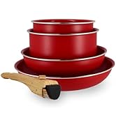 MENASTYL - Batterie de cuisine 5 pièces Magenta - Aluminium recyclé - 2 poêles 22cm et 26cm + 2 c...